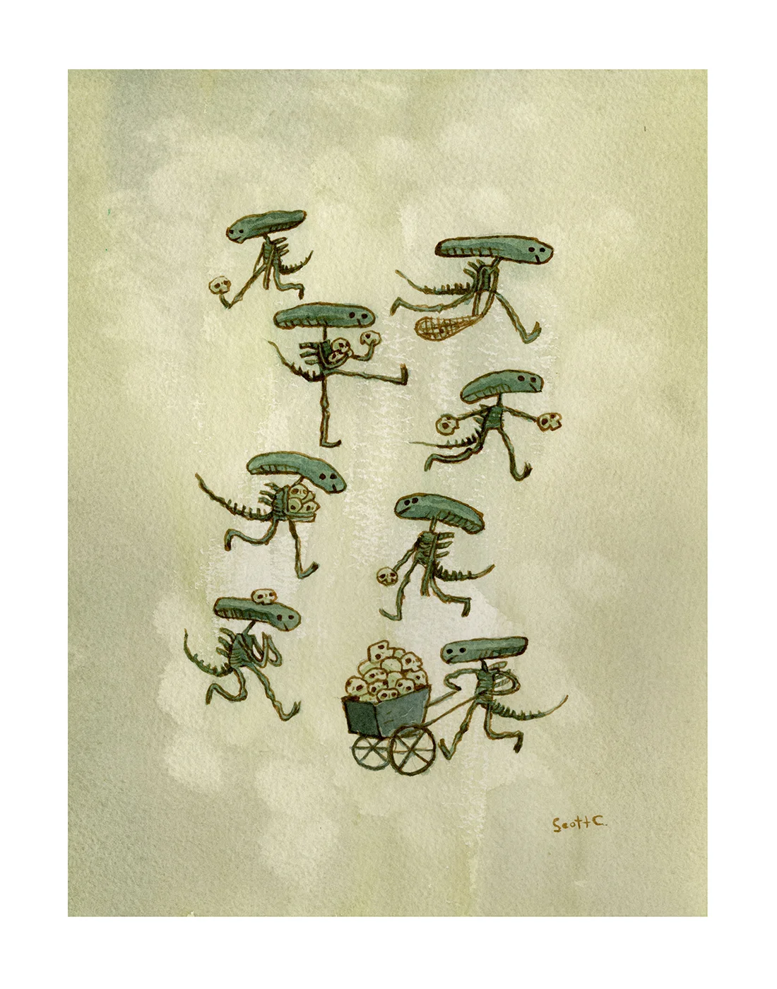 “Busy Day With Skulls” 11×14 inches (limited edition) $30