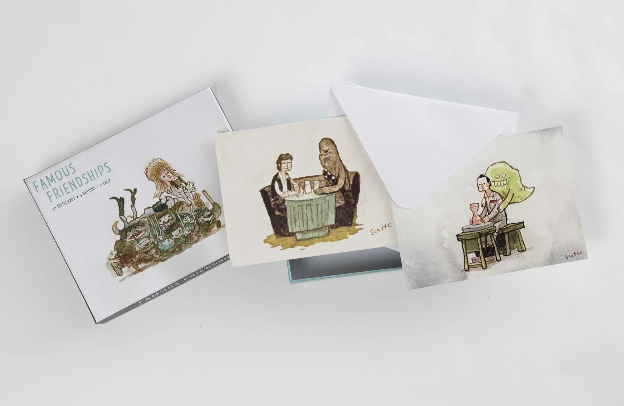 Scott C. Box of Notecards $15 Box of 20 greeting cards with various pleasant depictions of friends enjoying themselves. Perfect for sending to friends and family to express caring. Write whatever you want in there!