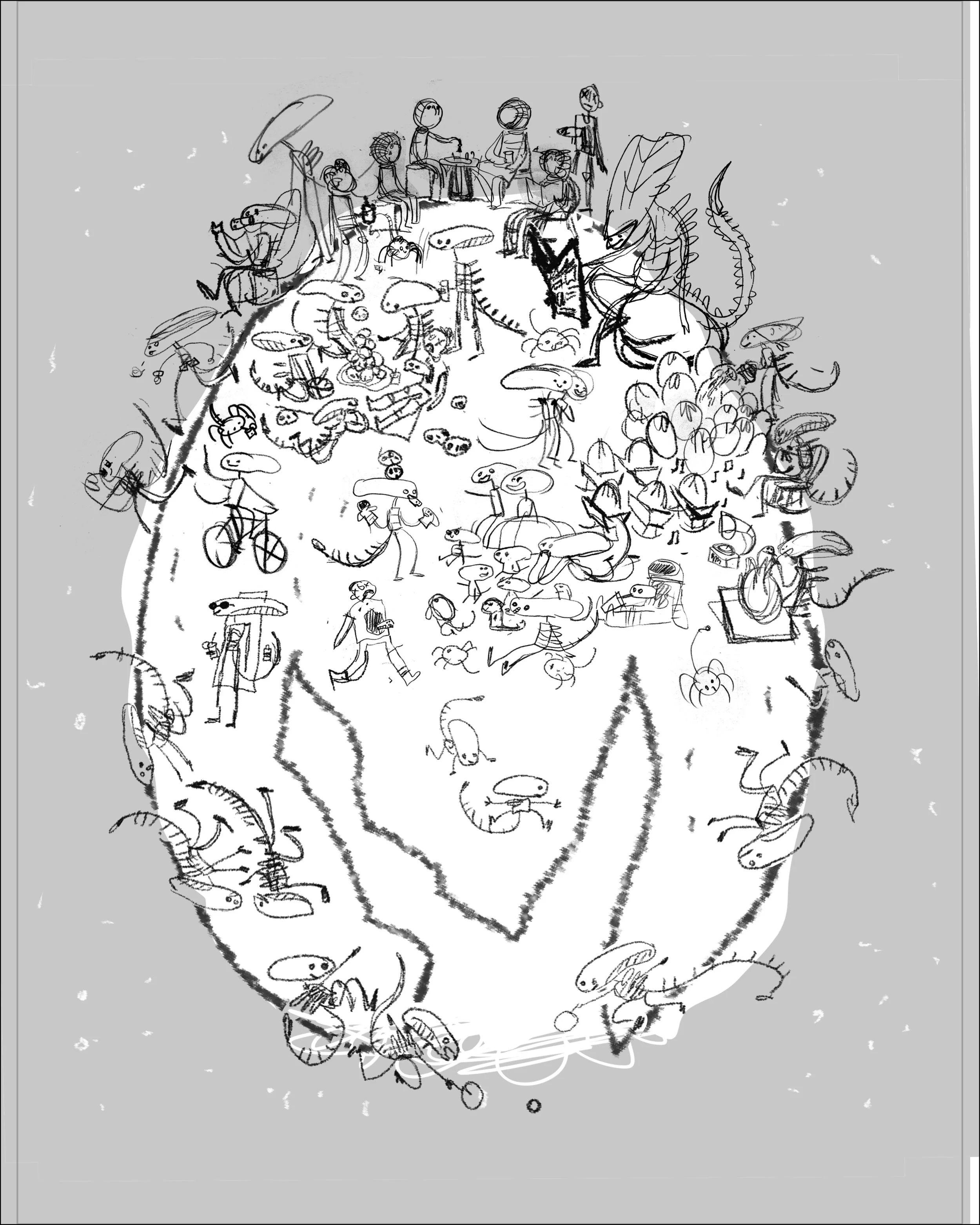 My favorite little moments were cut out and arranged onto the egg in photoshop. Real rough.