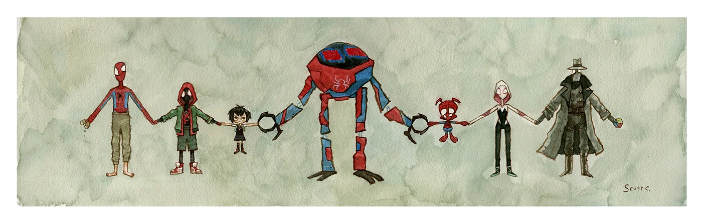 “Hands Across The Various Verses” print - $35 (22 x 7 inches, edition of 200) Sometimes we get the unique opportunity to meet our other self who lives in some other dimension. I have not had this happen yet, but this gang certainly has. They are taking this opportunity to hold hands across all of the verses in solidarity and love.