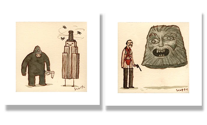 The God - $15 (4.75x4.75 inches edition of 100) The King of Empire Buildings - $15 (4.75x4.75 inches edition of 100)