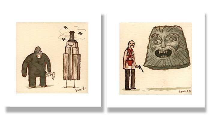 The God - $15 (4.75x4.75 inches edition of 100) The King of Empire Buildings - $15 (4.75x4.75 inches edition of 100)