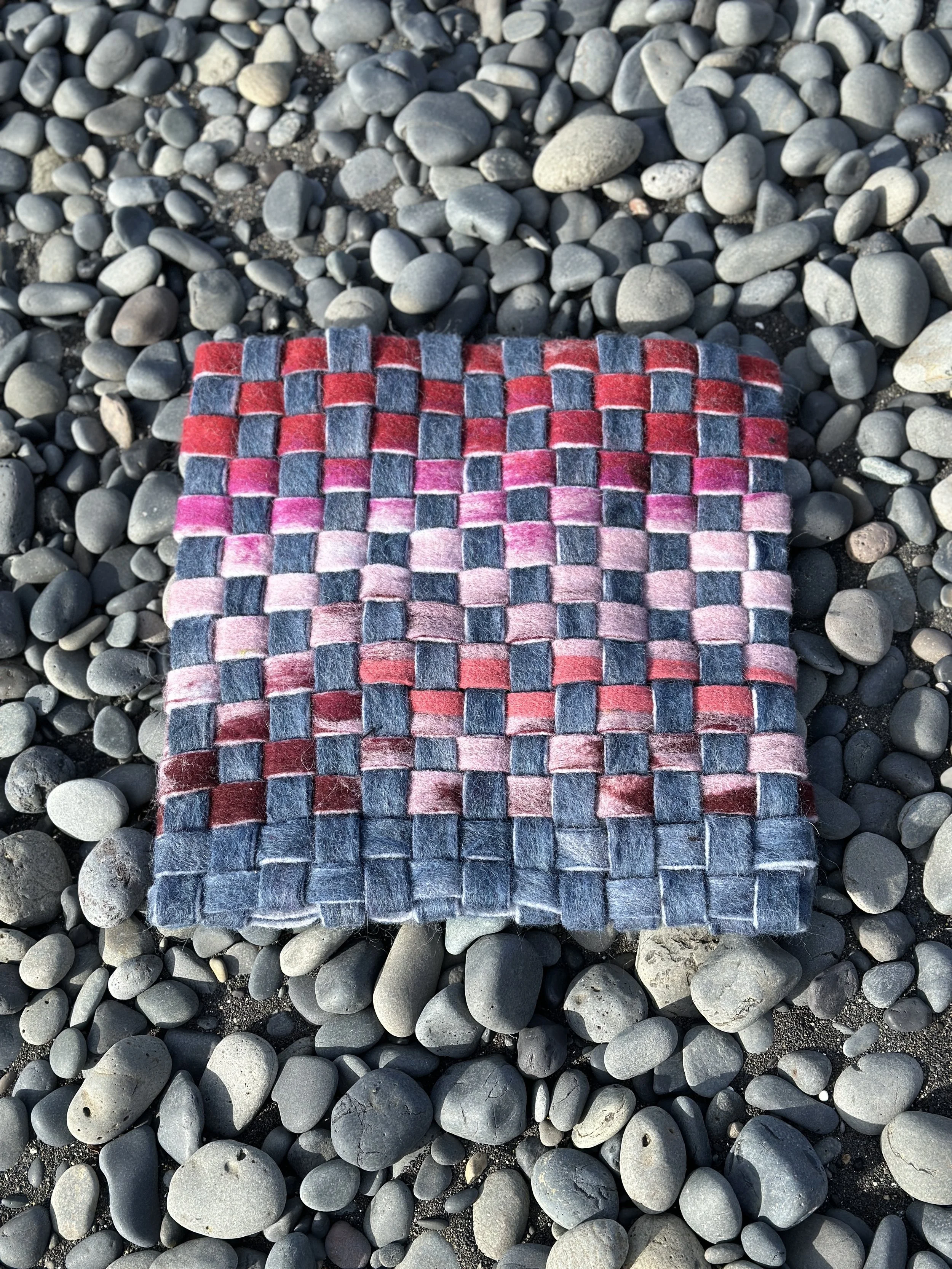 Woven cushion, Dyed, felted wool, basket woven 16x16 2025