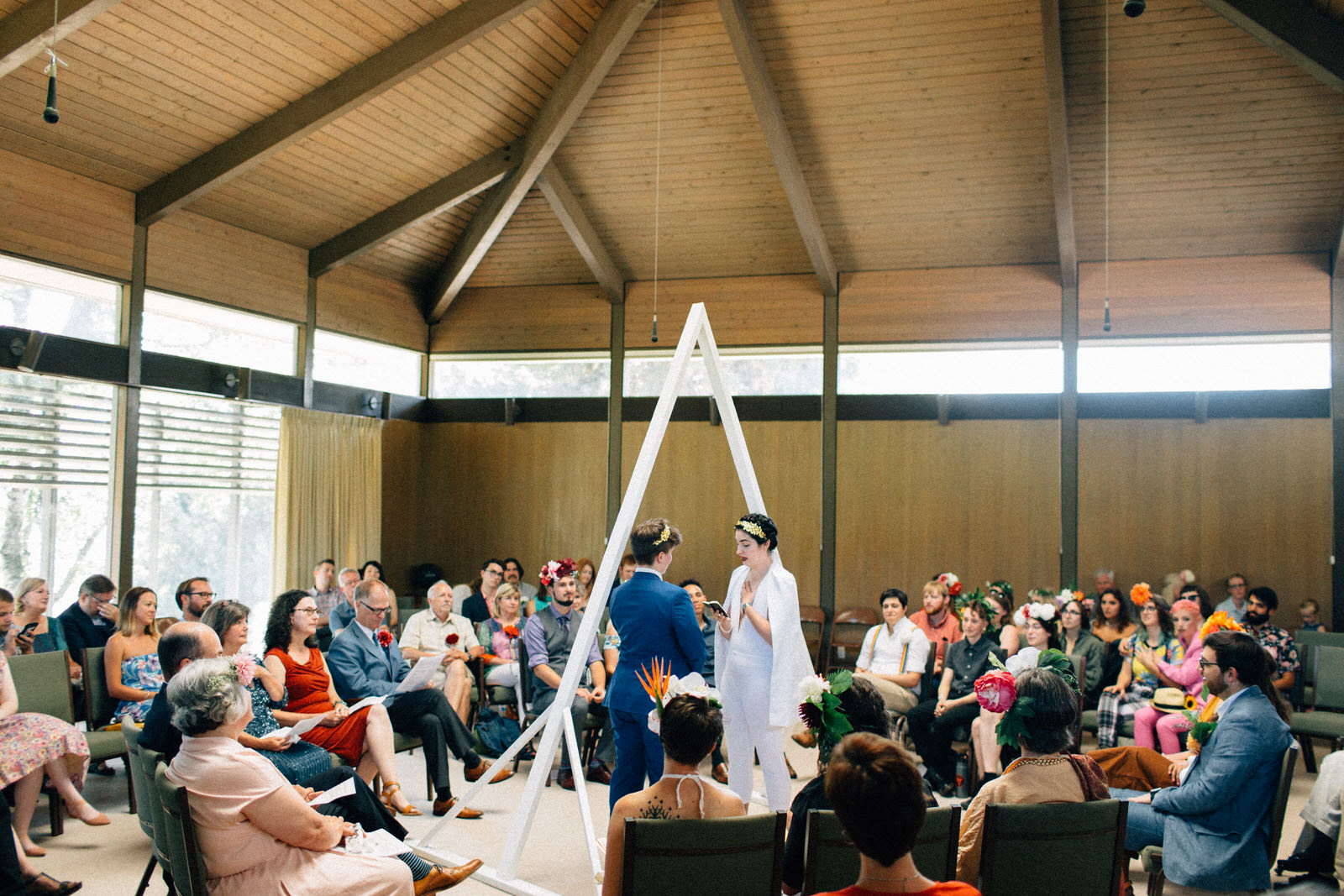 colleen iz quaker meeting house seattle washington feminist wedding kitten hour flower crowns indoor ceremony kendall lauren shea fuck yeah weddings