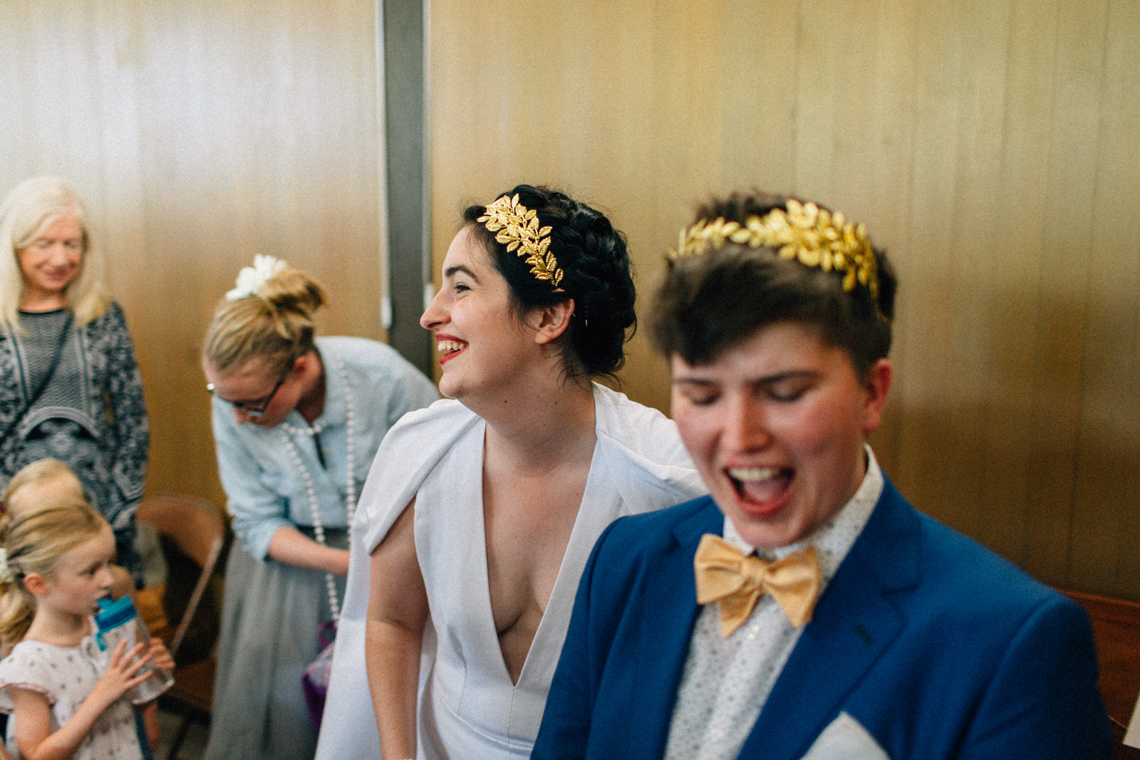 colleen iz quaker meeting house seattle washington feminist wedding kitten hour flower crowns indoor ceremony kendall lauren shea fuck yeah weddings