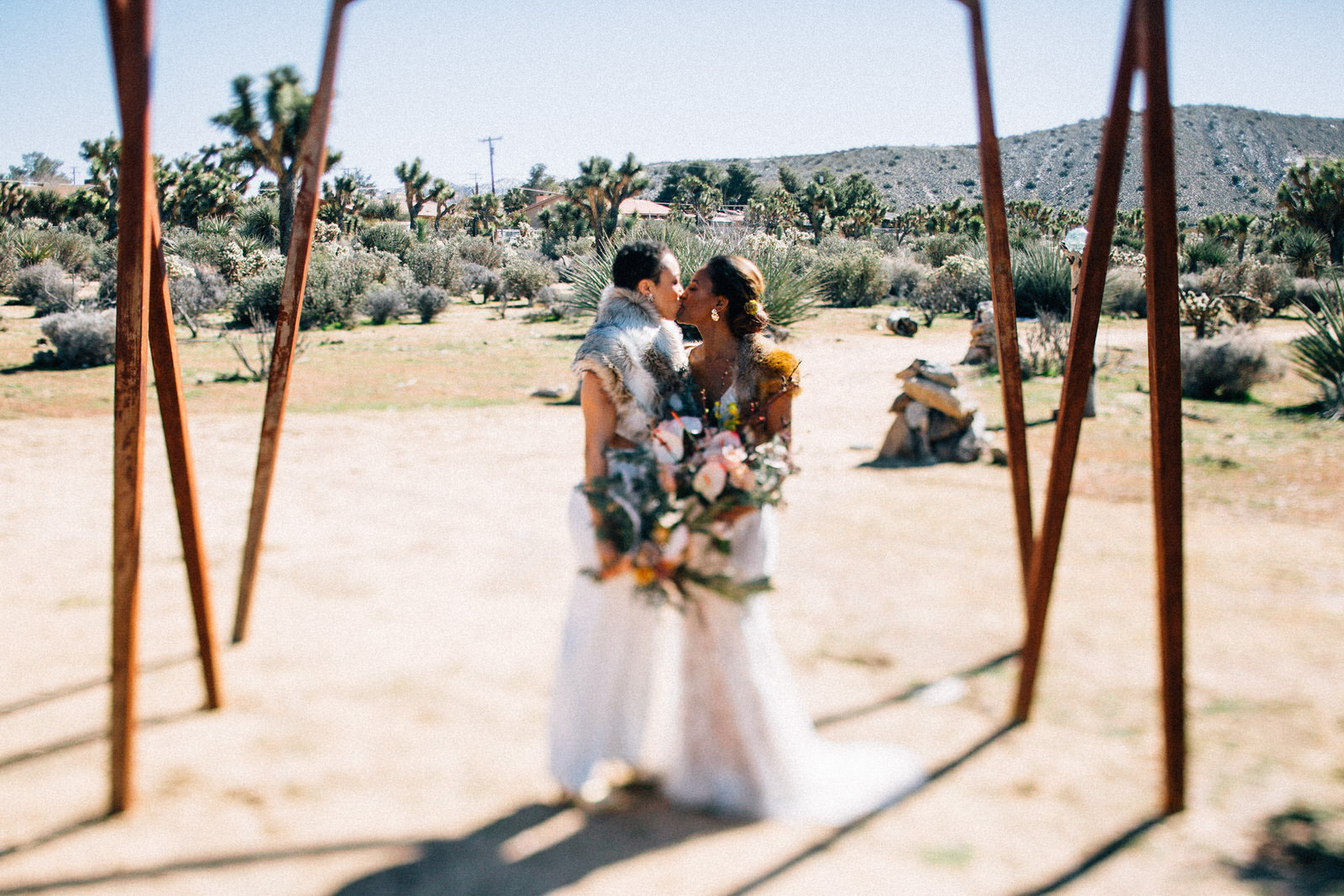 palm springs joshua tree elopement wedding styled shoot fuck yeah weddings feminist photo vaycay kendall lauren shea floral table arch alter lesbian lgbtq couple of color seattle photographer