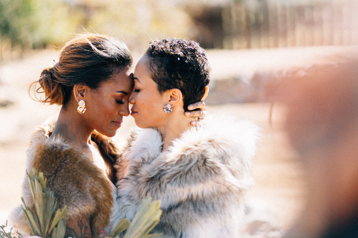 palm springs joshua tree elopement wedding styled shoot fuck yeah weddings feminist photo vaycay kendall lauren shea floral table arch alter lesbian lgbtq couple of color seattle photographer