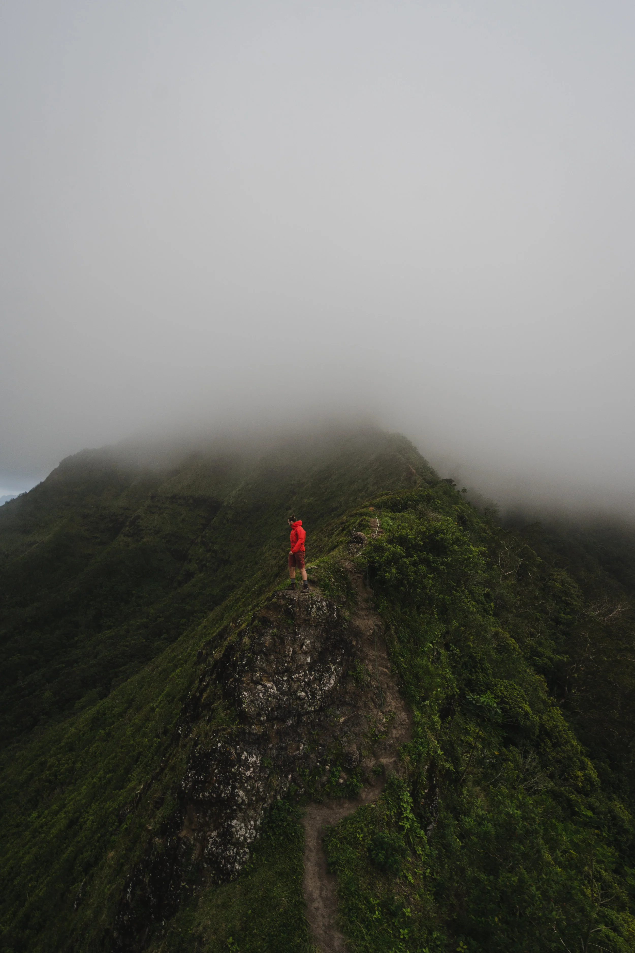 Brayden on the First Notch, the rest of the hike hides in the clouds. 