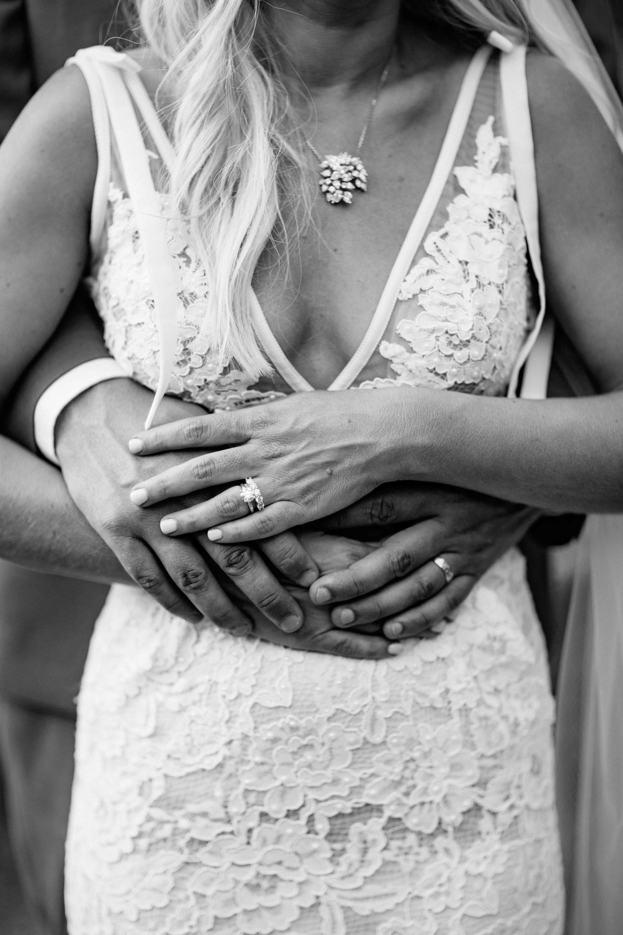 Black and white lace wedding dress