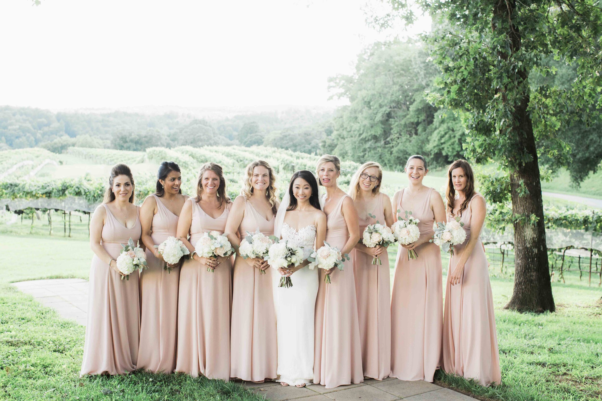 Long blush bridesmaid dresses 