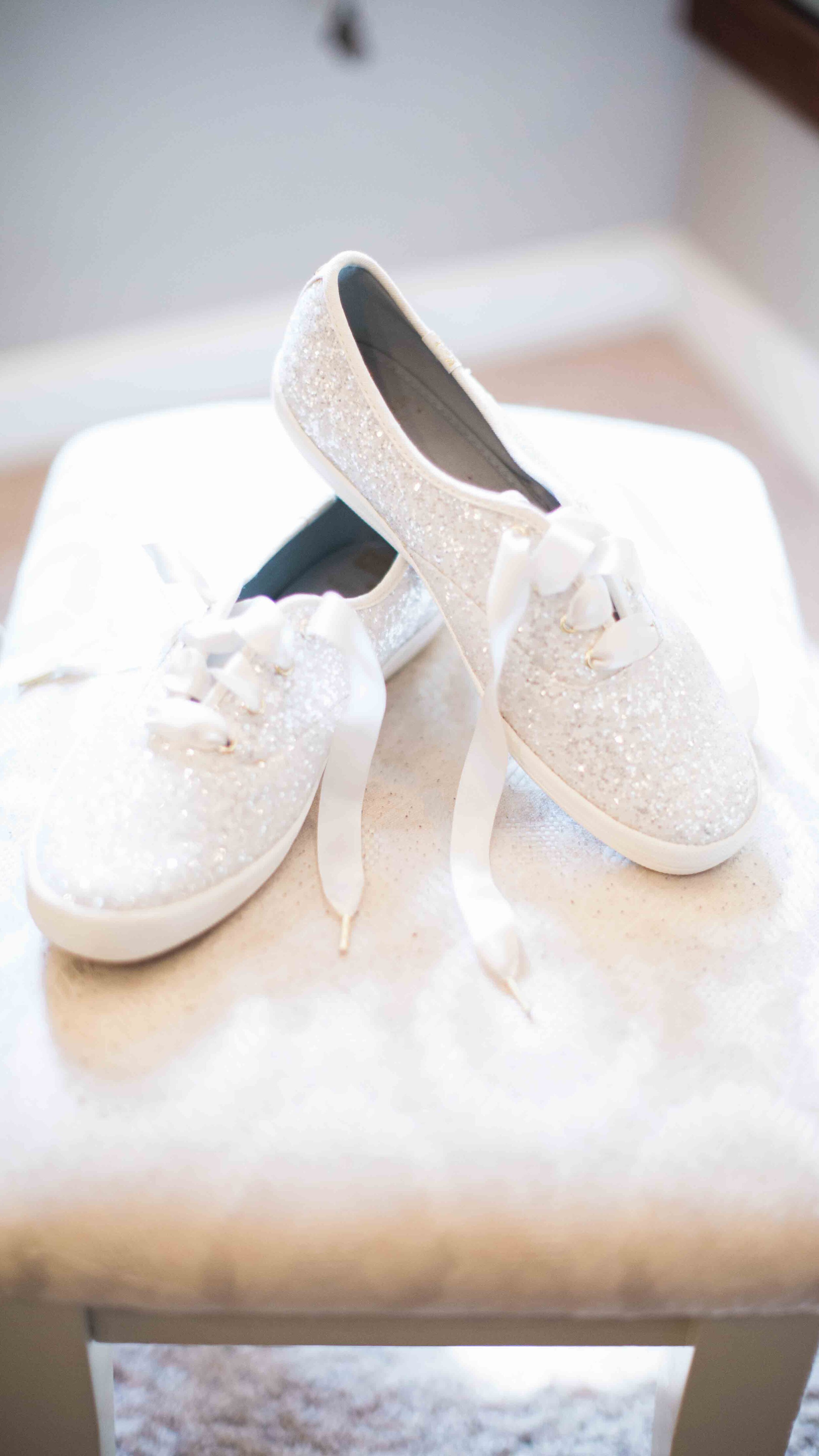 Kate Spade comfortable white sparkly bride tennis shoes