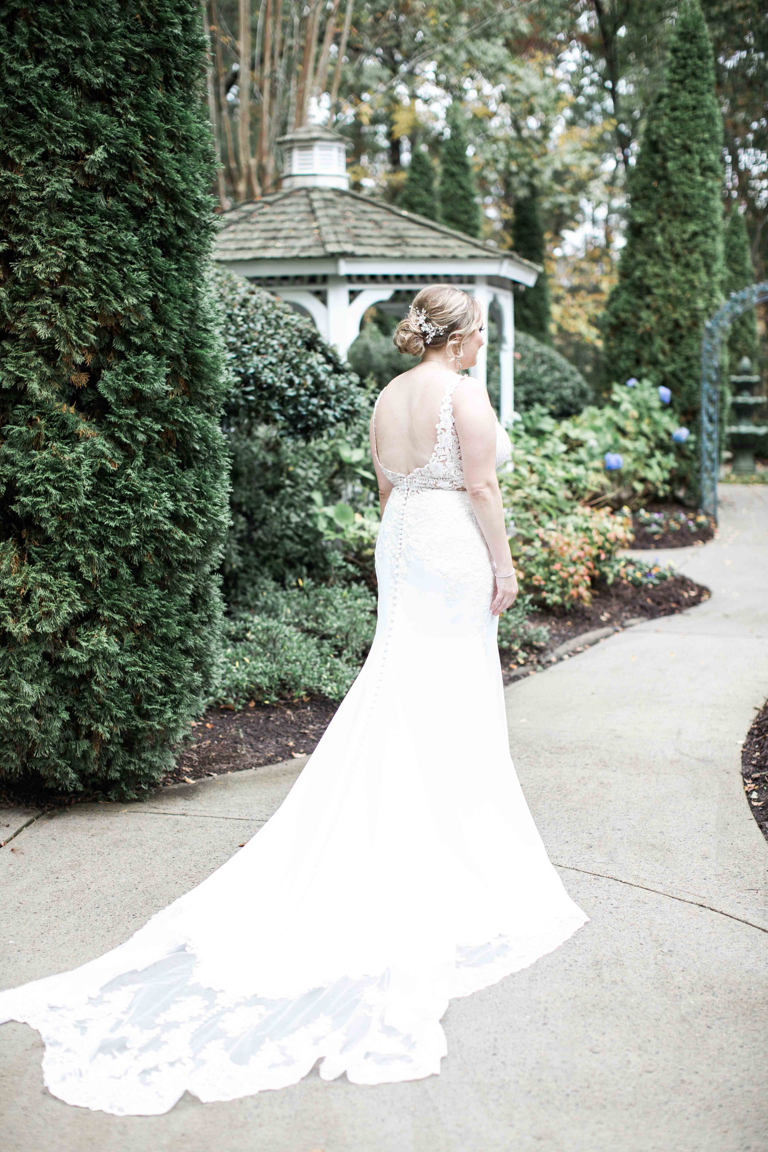 low back lace white wedding gown