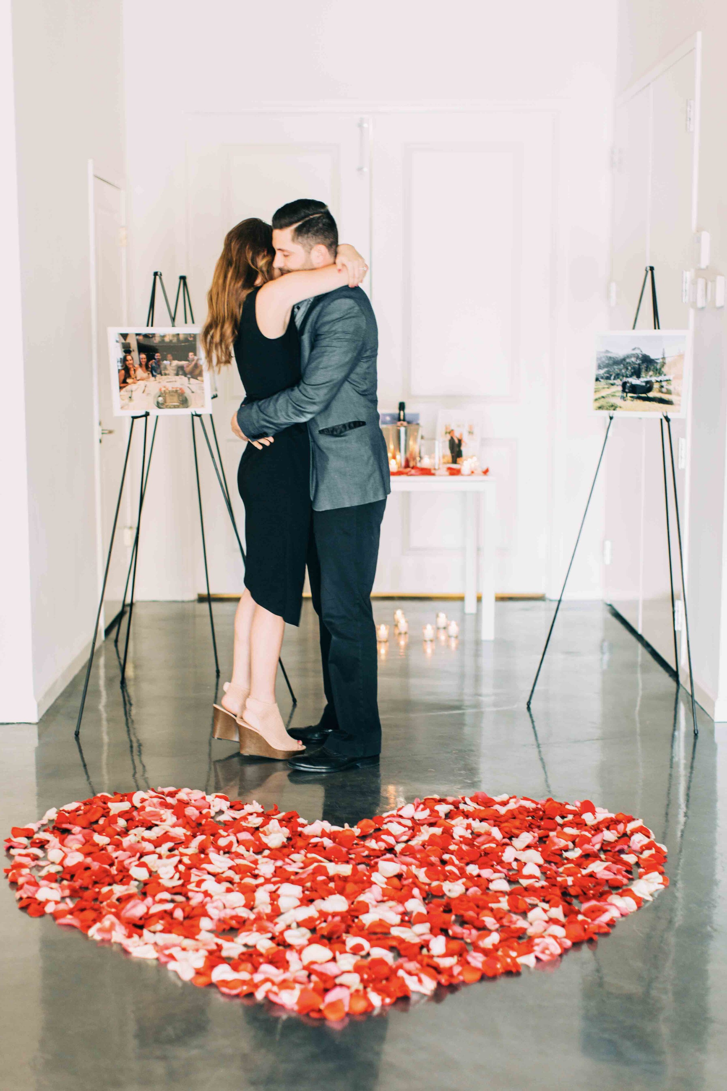 Rose pedals and happy couple share atlanta proposal