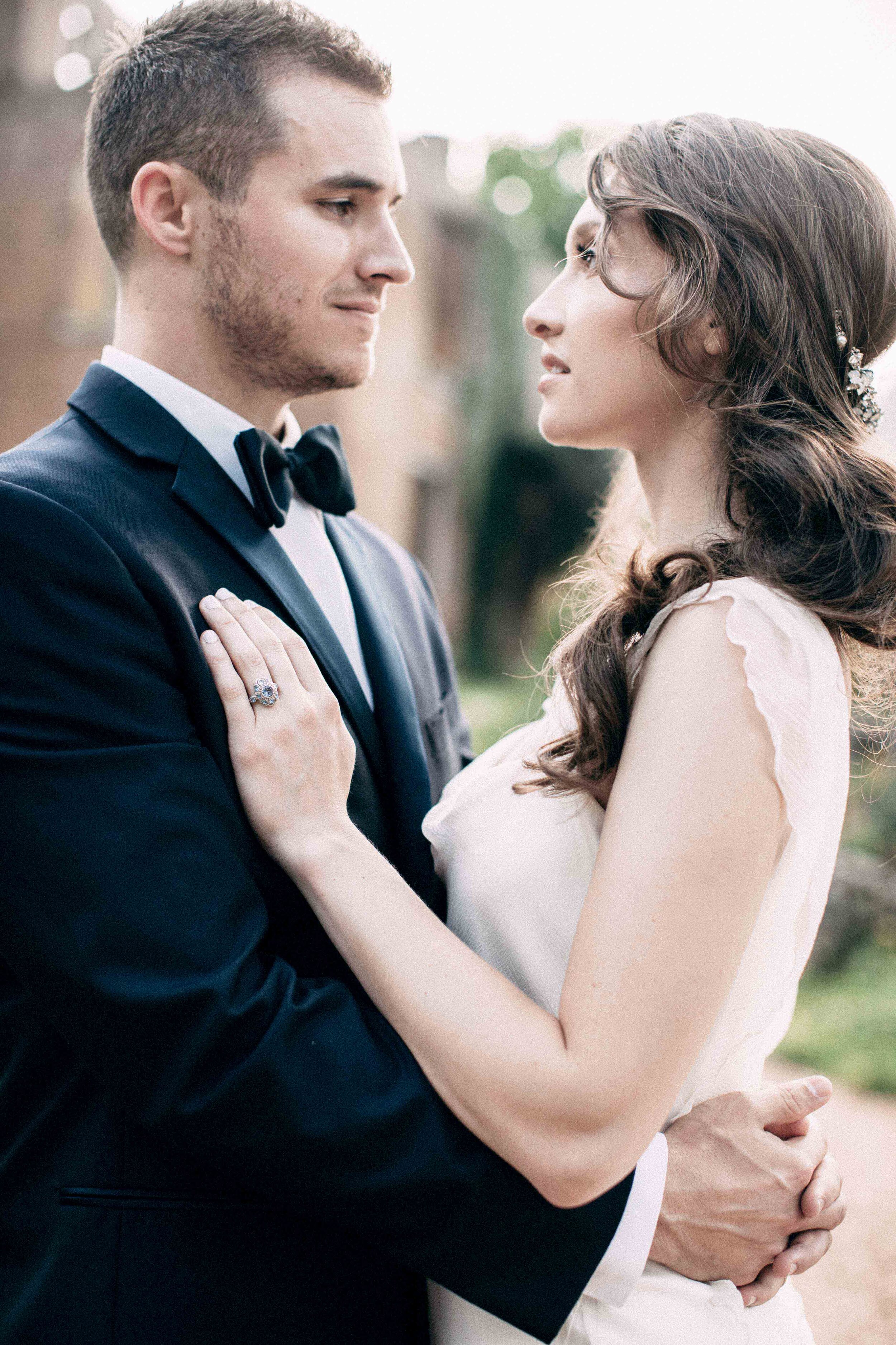 Bride and Groom gaze into each others eyes