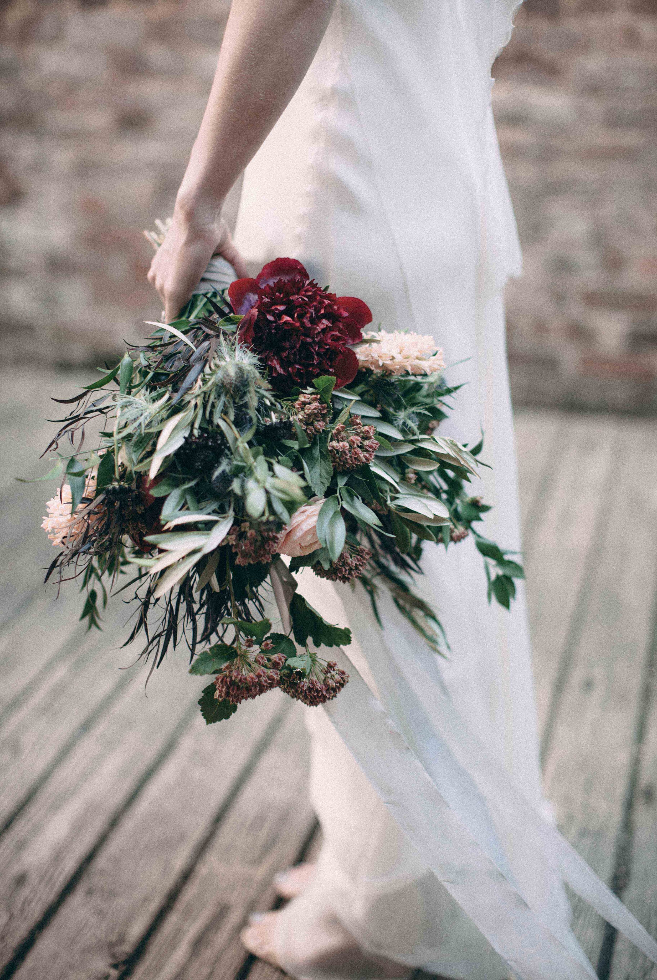 Gorgeous natural wild bouquet with peonies
