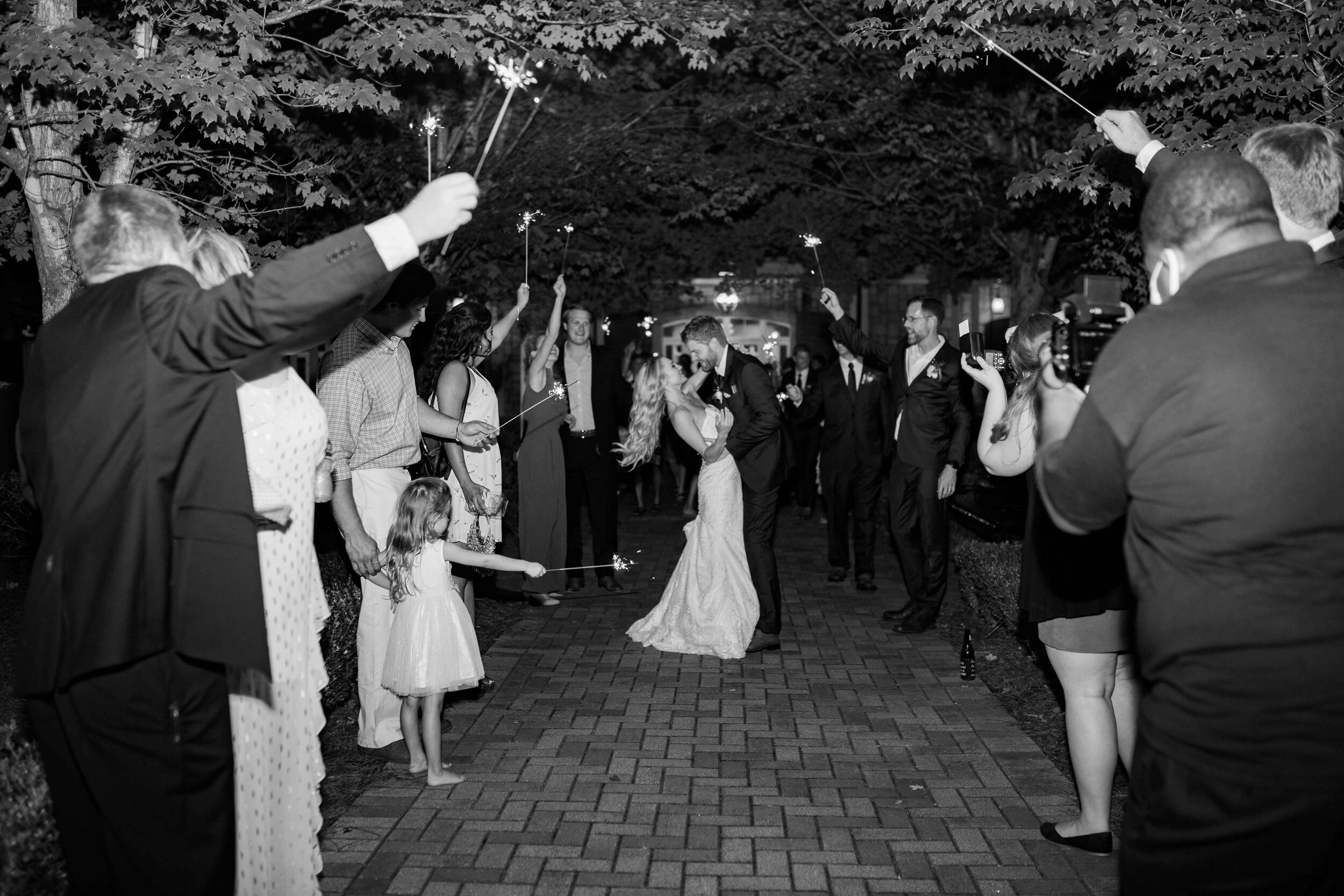 Bride and groom sparkler exit Foxhall