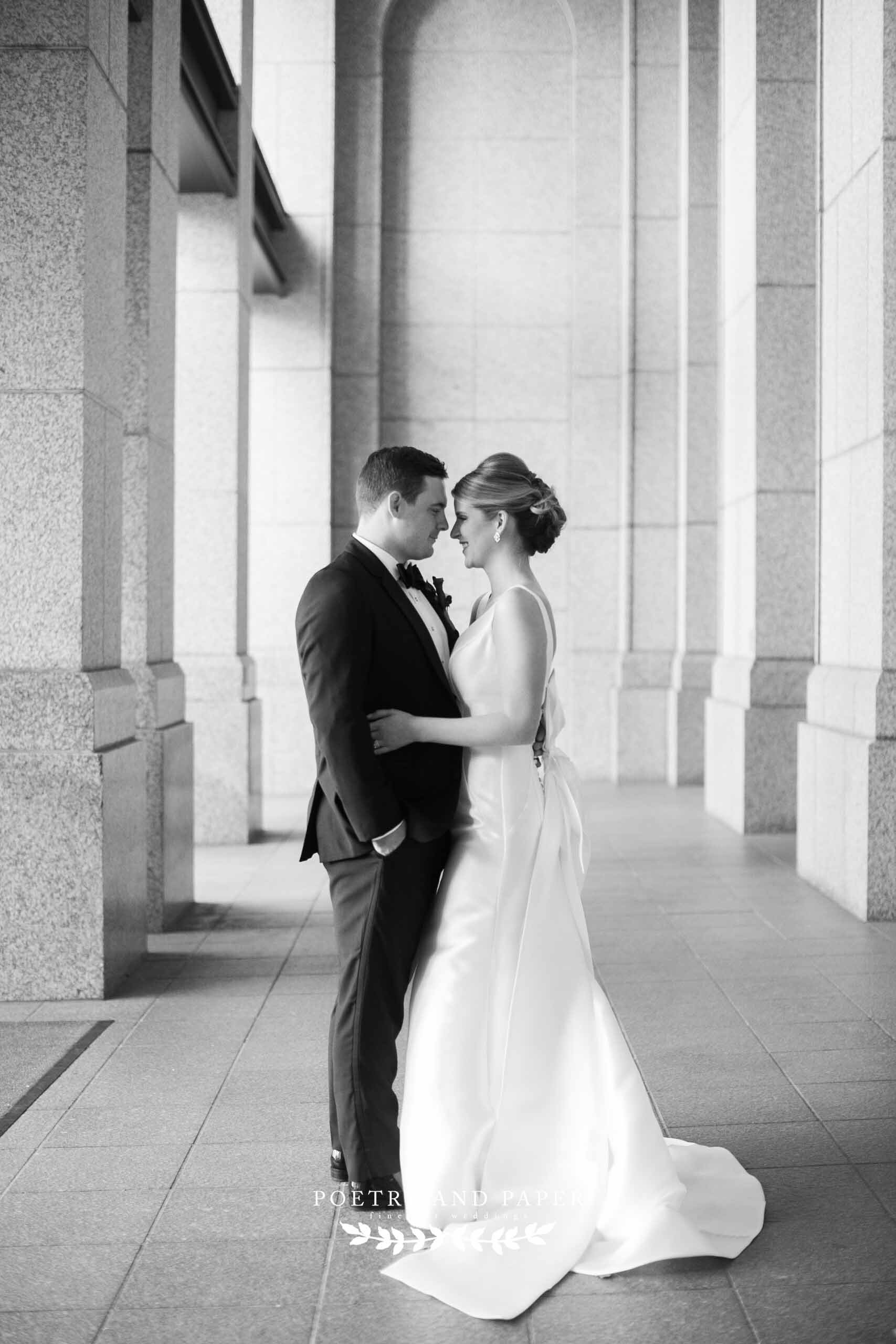Ritz- Carlton Atlanta Wedding Photography- Poetry and Paper-Dawn Johnson- Black and white bride and groom.jpg