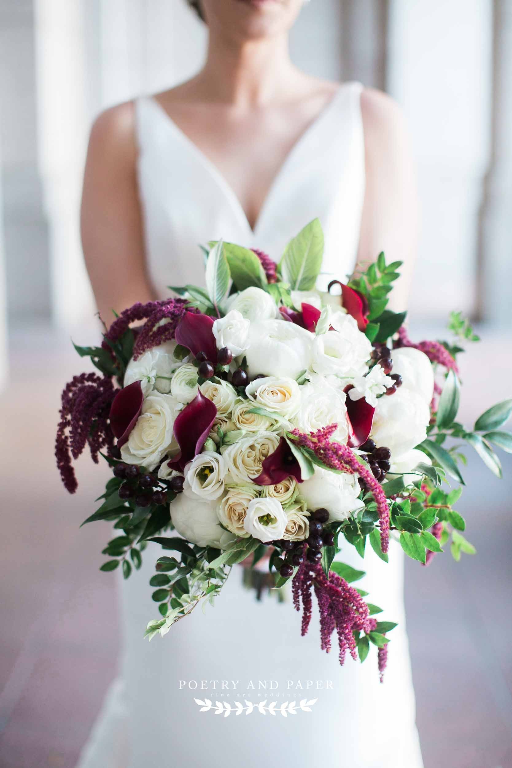 Ritz-Carolton Atlanta wedding- Timeless- Poetry and Paper- Dawn Johnson- bride purples magenta berry white bouquet.jpg