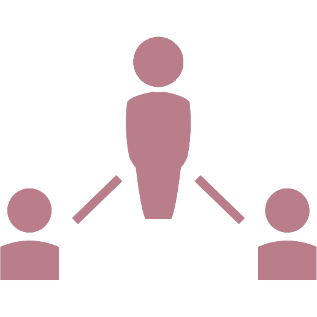 Icon of three stylized human figures connected by lines, representing a network or teamwork.
