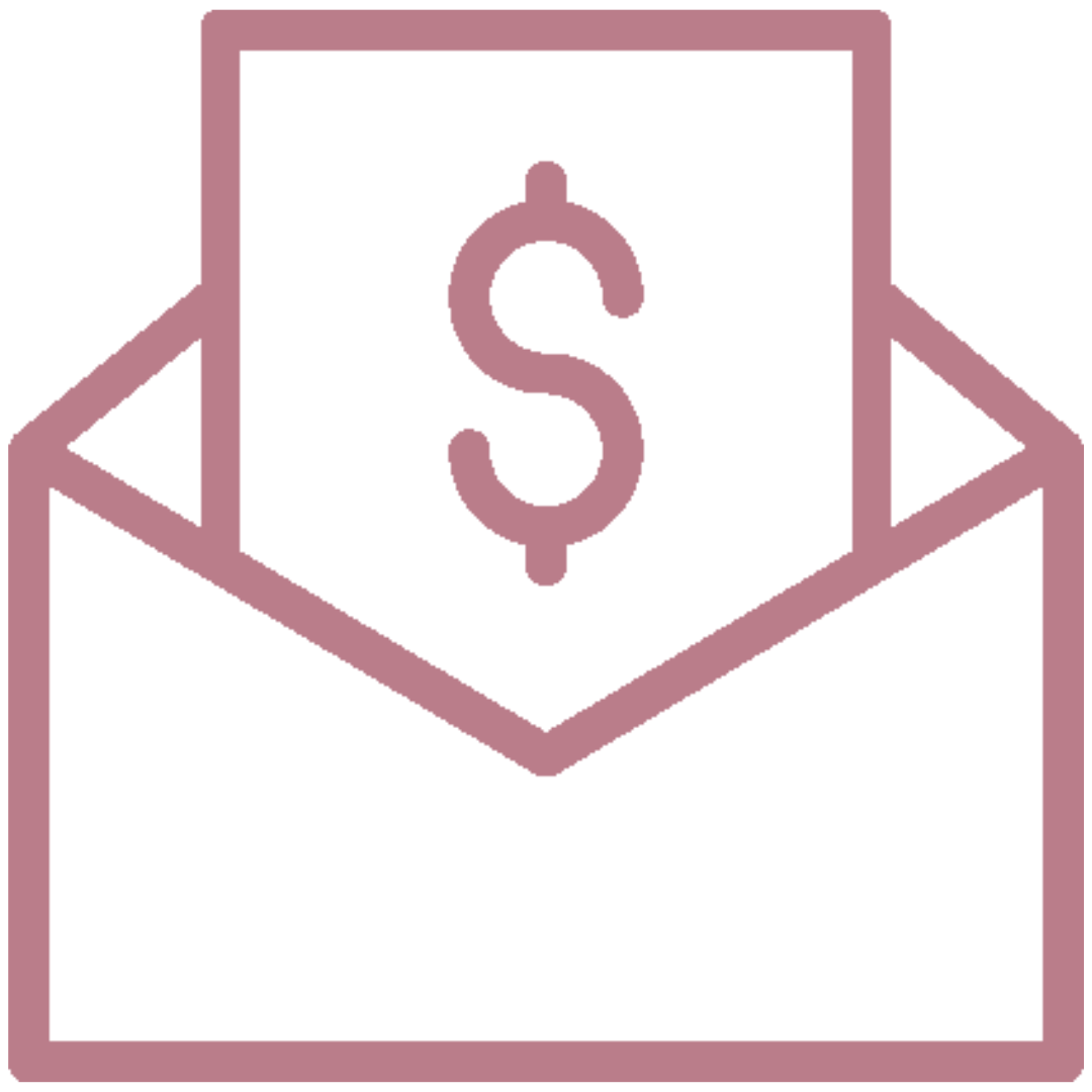 Outline of a paper envelope with a dollar sign on a piece of paper inside.