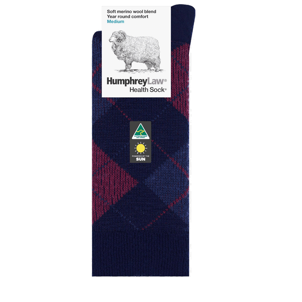 Fine Merino Wool/Polyester Argyle Patterned Health Sock® Style 62C  Size  L