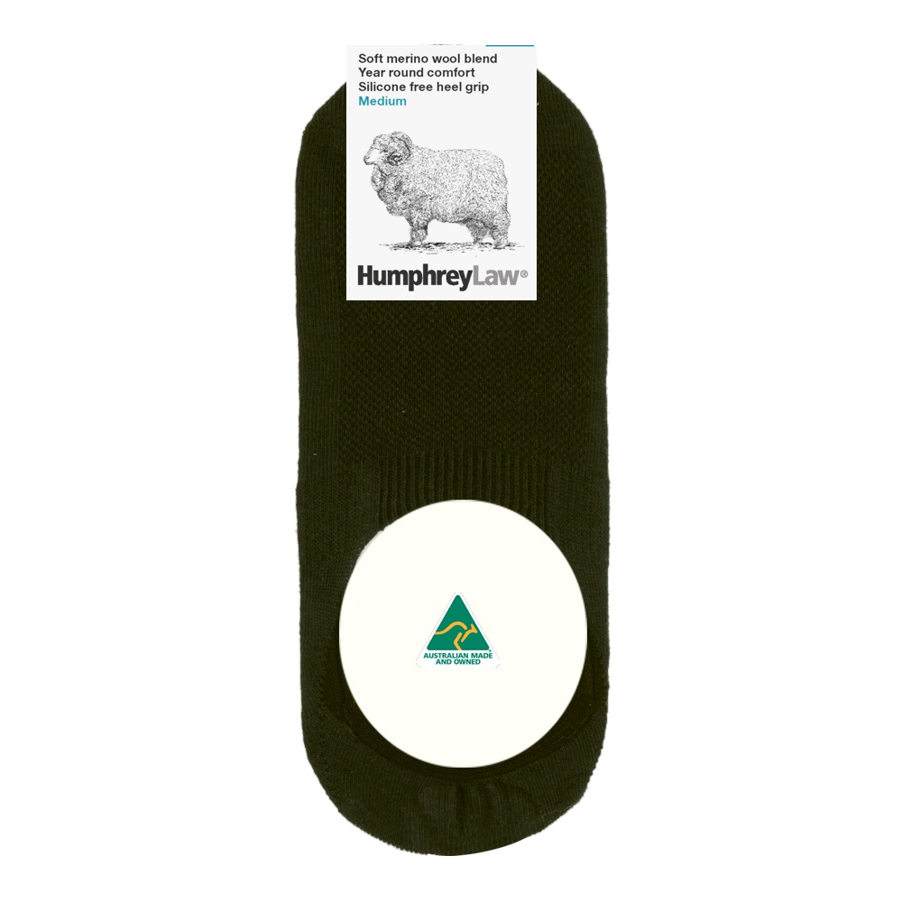 Fine Merino Wool Invisible Sock with  Silicone Free Heel Grip(Style 86IN)  Size S, M, L
