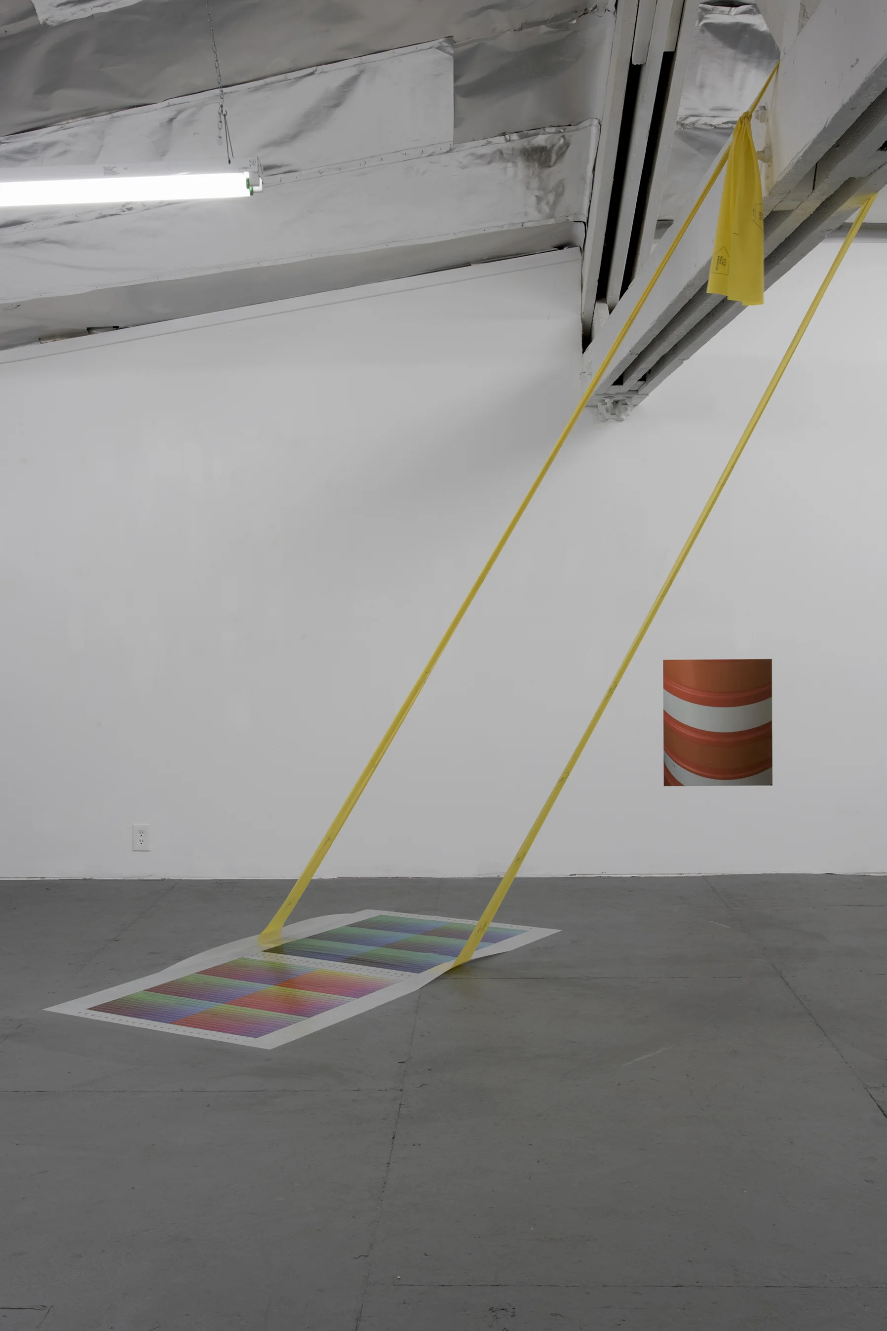    Bands | Target | Barrel    Installation at BLAM for exhibition  Aperture   Installation with latex exercise band, digital ink-jet print on mylar and vinyl  10’ X 8’ X 12’  2016 