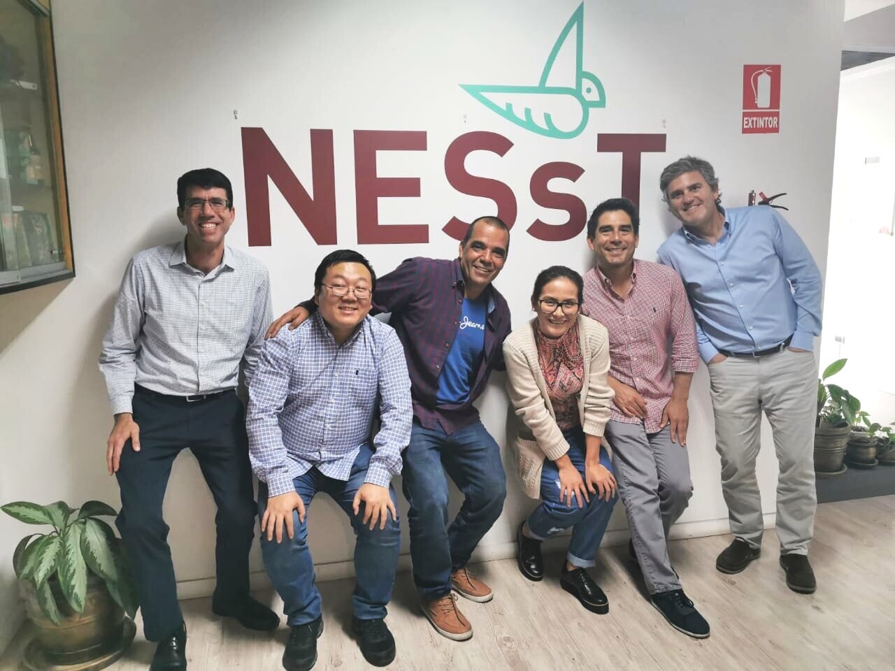 Left to right: Chad Sachs, NESsT Fund Director, Javier Gondo, NESsT Fund Portfolio Manager, Marco Piñatelli, Inka Moss Founder, Isabel Castillo, Country Director of Peru, Christian Perez, Greenbox Co-Founder, Johannes Da Fieno, Co-Founder of Greenbo…