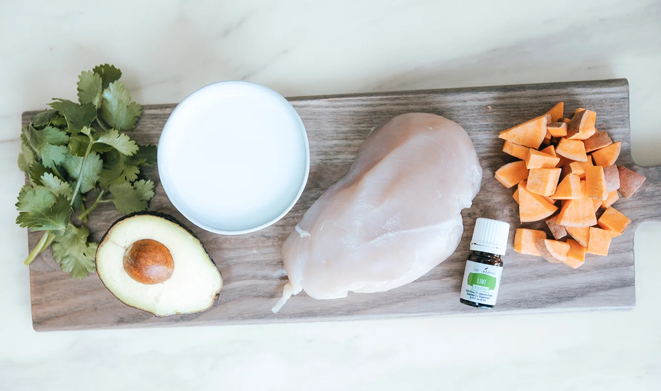The-Oily-Home-Companion-Recipe-Chicken-Cilantro-Sweet-Potato-Avocado-Dairy-Free-Cream-Coconut-Milk-Lime-Vitality-Essential-Oil-Ingredients.jpg