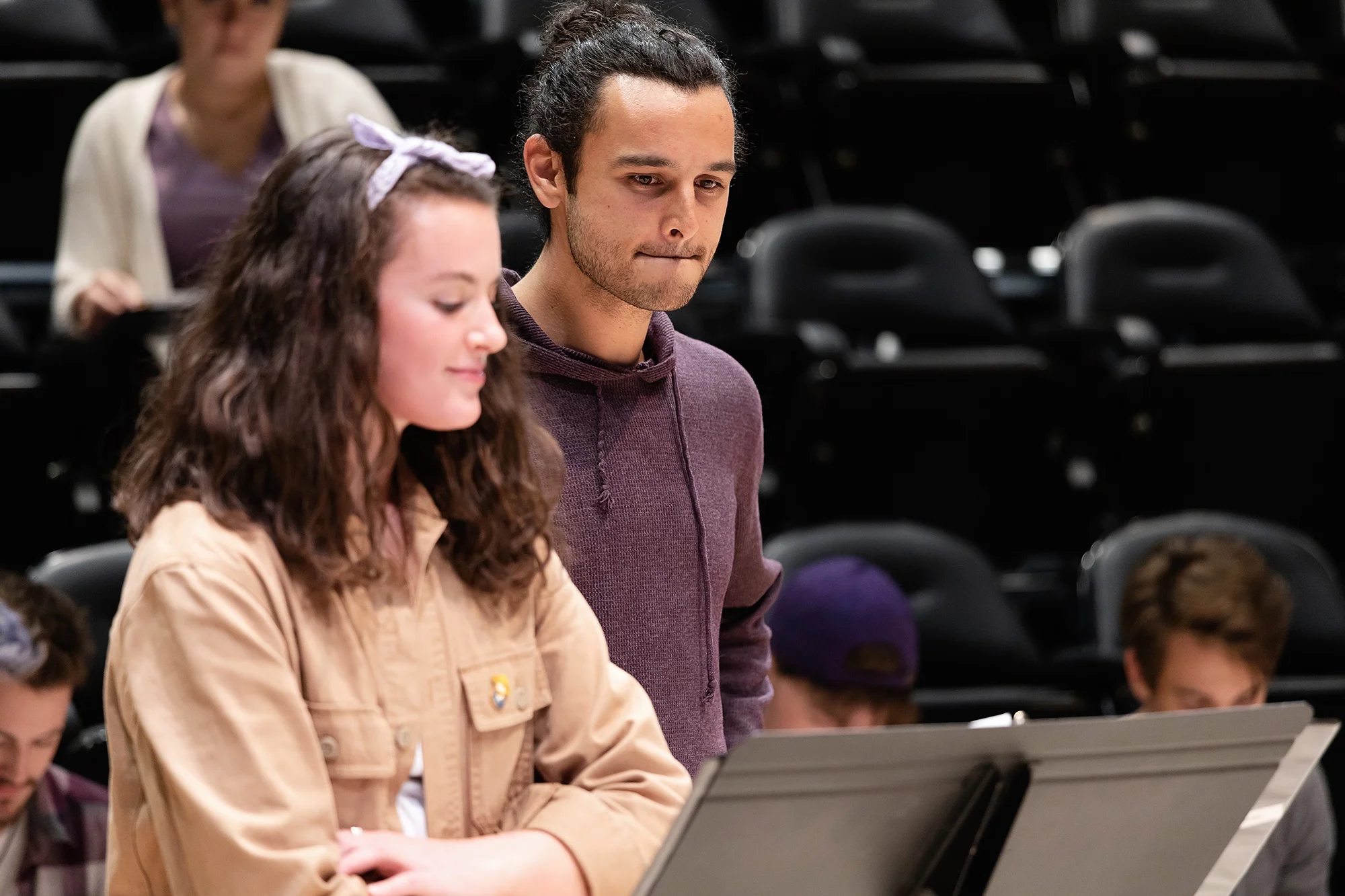 Annie J. Willis and Arjun Pande in the 2019 workshop at 12th Avenue Arts, produced by The Scratch and Really Really Theatre Group, directed by Kelly Kitchens. Photo by Brett Love