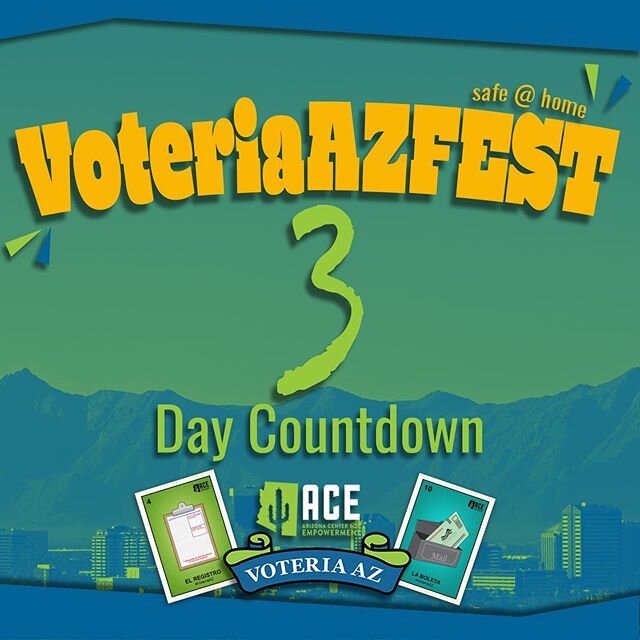 3 DAYS UNTIL #VOTEriaAZFEST! 🗳🎉We have been working hard to bring the community together for a lineup of local artists, panels, games and more. This event's focus is to register hundreds of people to VOTE. Make sure to register for #VOTEriaAZFEST h