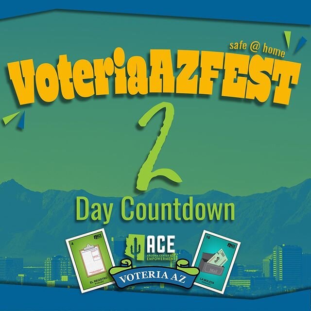 2 DAYS UNTIL #VOTEriaAZFEST🗳 Let&rsquo;s get your familia and friends registered to VOTE. Enviten a sus tías, primos, primas y los vecinos! 
Make sure to register for #VOTEriaAZFEST and share the LINK with your family and friends. https://www.voter