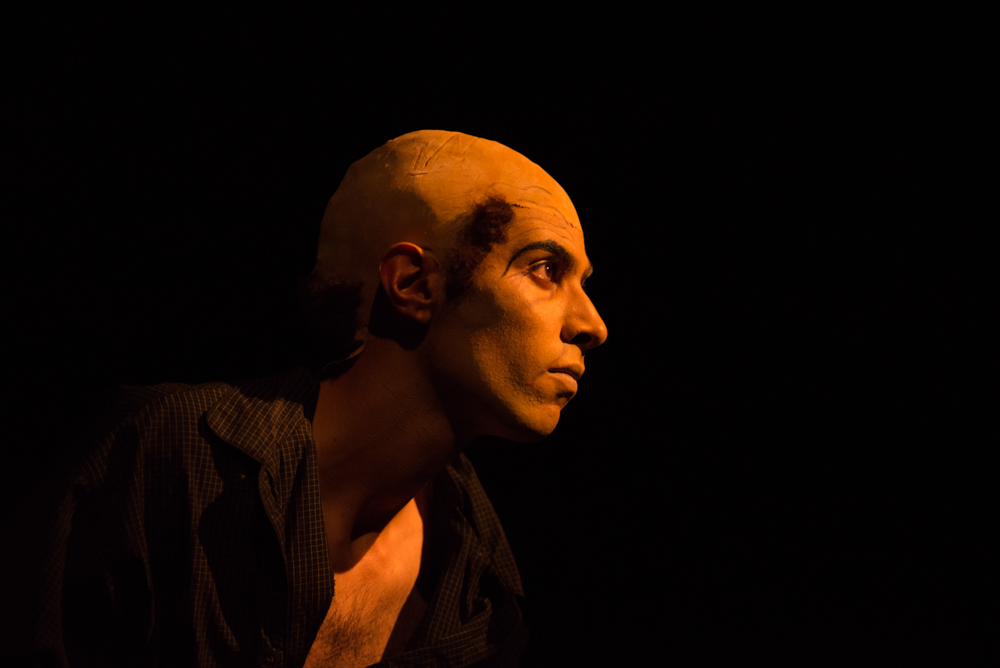 Amir Hatef, in the role of Protagonist in the “Catastrophe” scene glances out toward the crowd for the upcoming theater performance of Samuel Beckett Quartet at the Santa Monica College Main Stage on Friday, October 28, 2016. (Rosangelica Vizcarra)