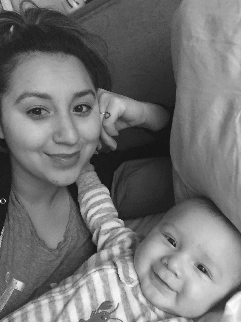  Natalie Gonzalez (23) and her 8 month old son, Auston pose for a selfie on January 7, 2017. 