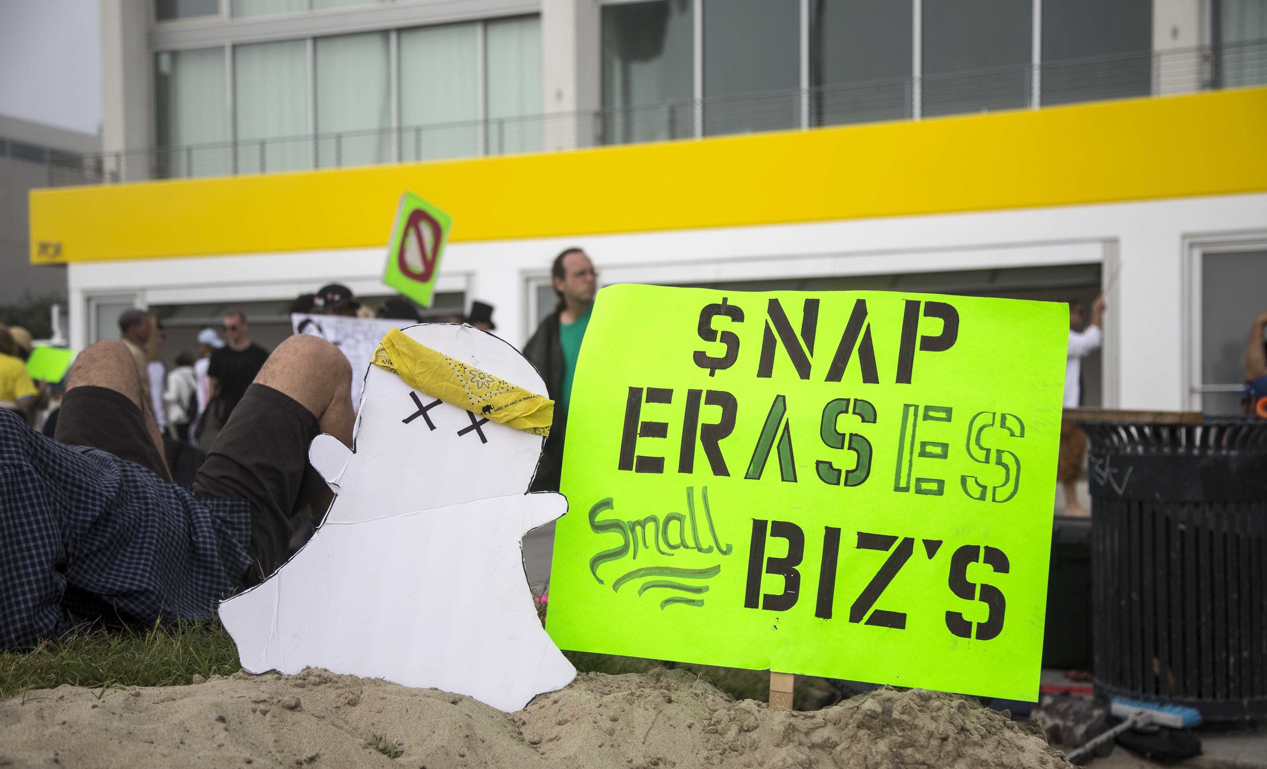  Protestors called The Alliance for the Preservation of Venice asks you to boycott SNAP Inc. and Snapchat in front of Snaps newly opened storefront, Spectacles at 701 Ocean Front Walk, Venice, Calif., on Saturday March 11 2017. Their argument is that