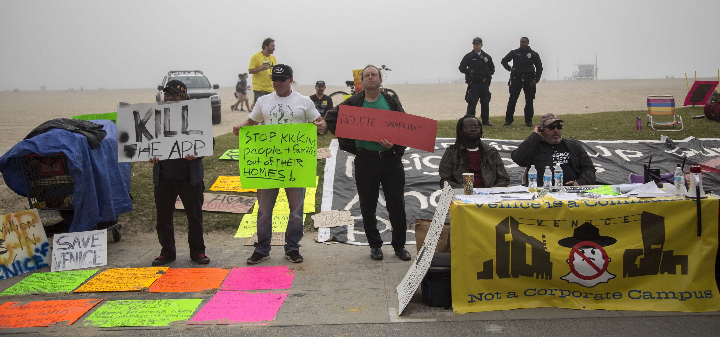  Protestors called The Alliance for the Preservation of Venice asks you to boycott SNAP Inc. and Snapchat in front of Snaps newly opened storefront, Spectacles at 701 Ocean Front Walk, Venice, Calif., on Saturday March 11 2017. Their argument is that