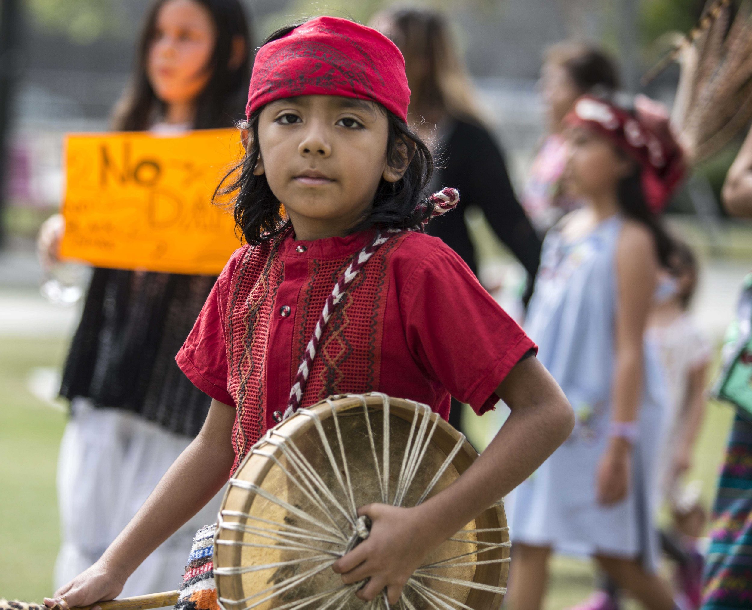  A young activist and “water protector” is photographed arriving at Los Angles City Hall after marching with a coalition of activists and water protectors during the Divest LA march in downtown Los Angles, Calif., on Friday, March 10 2017. (Corsair P