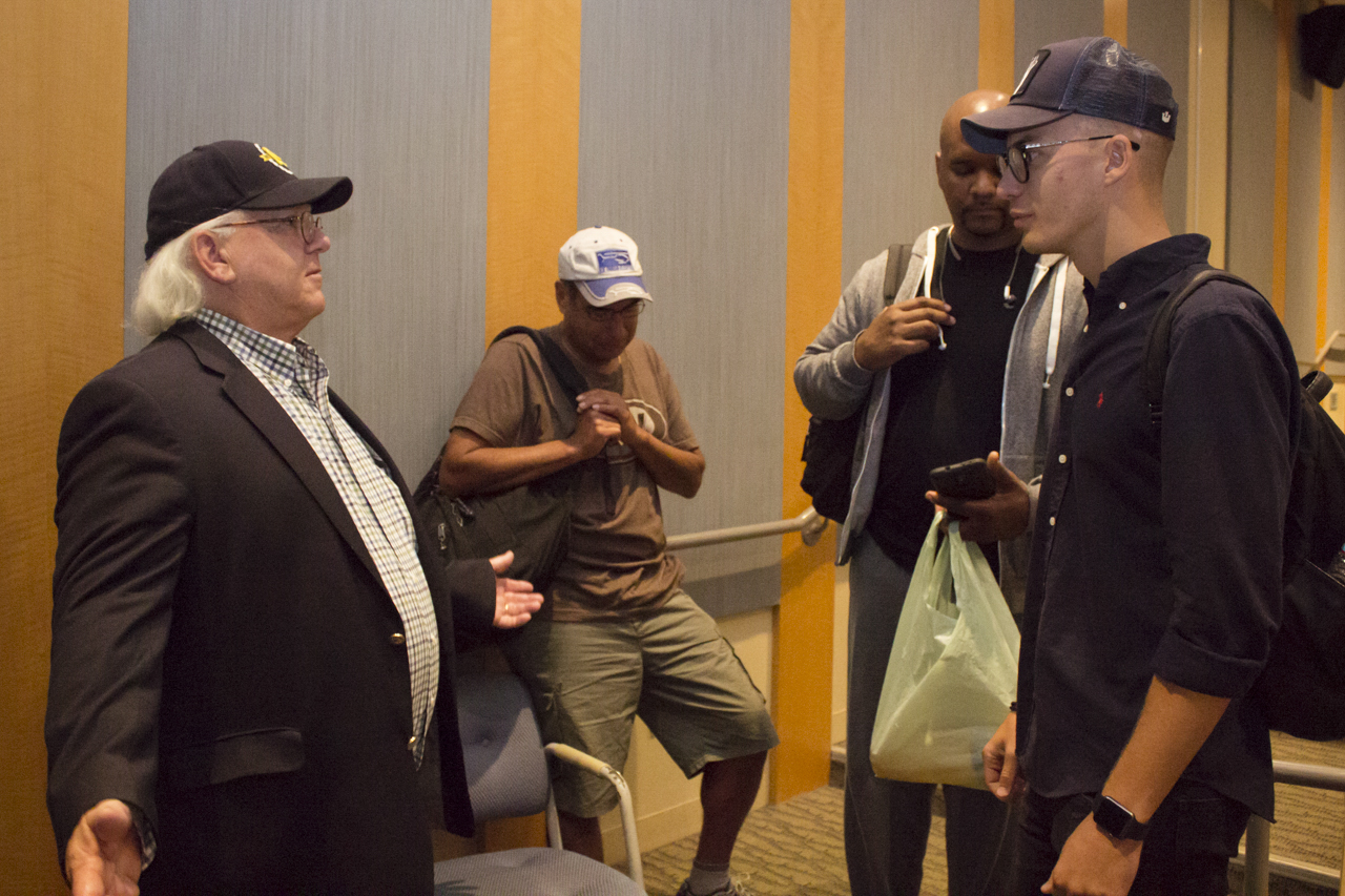  Documenting the Los Angeles Riots 25 Years Ago- Photographer Bart Bartholomew is the guest speaker for the Communication & Media Lecture Series in Santa Monica College, April 27, 2017. He answers students questions after the lecture. (Jazz Shademan)