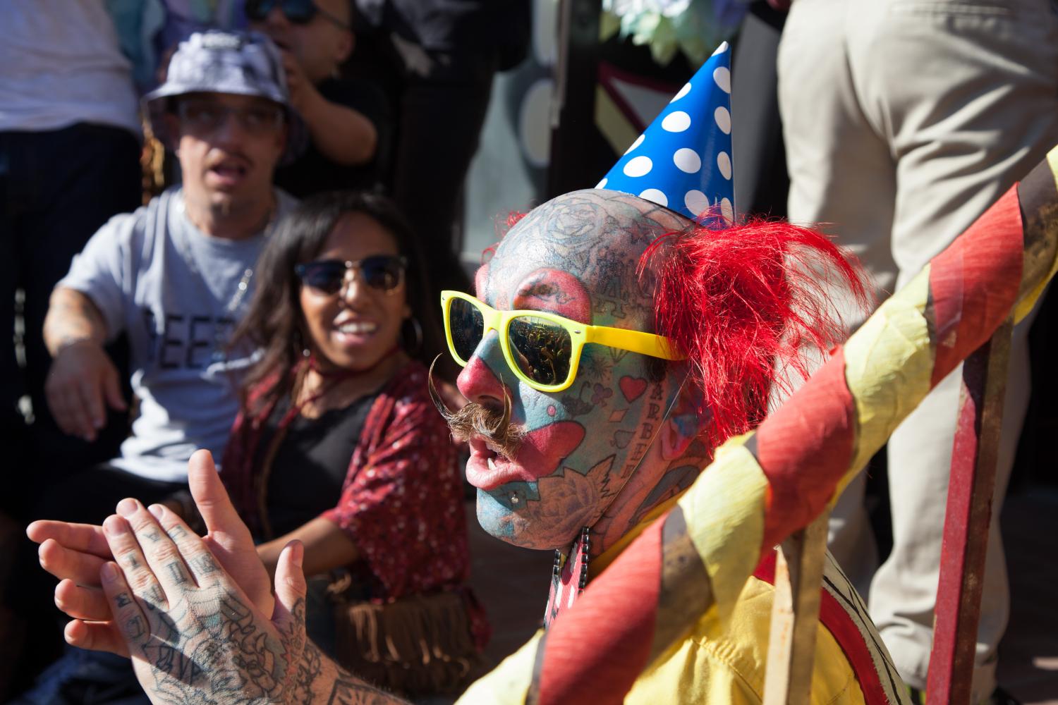  Richie The Barber applauds along with the crowd after Jessa The Bearded Lady gets married on the front steps of The Venice Beach Freakshow, by Todd Ray, owner of the Freakshow on Sunday, April 30, 2017 in the Venice Neighborhood of Los Angeles, Cali