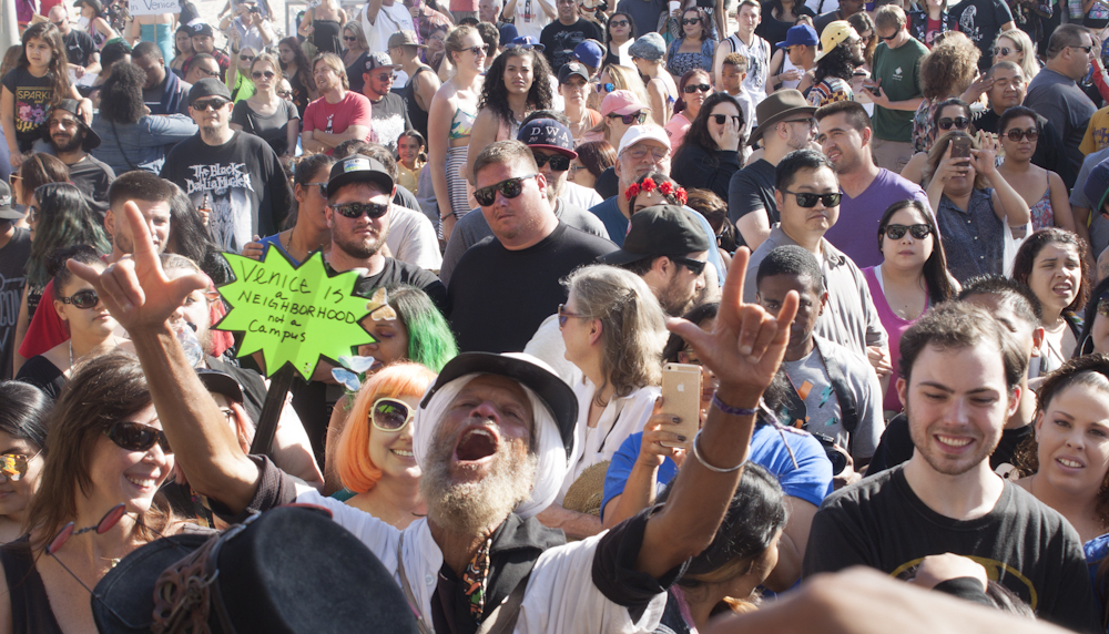  Protesters support the Venice Beach Freakshow during its goodbye celebration which also doubled as a wedding on Sunday April 30,2017, in Venice, CA. Photo by Cecilia Martin. 