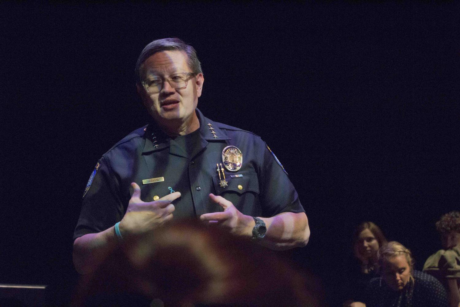  Chief Johnnie Adams from the Santa Monica Police, at the Q&amp;A panel talk after the performance. Present to talk about Title IX and sexual assaults. Voices of Hope, play by Pamela Lassiter Cathey about sexual assault and its consequences for the v