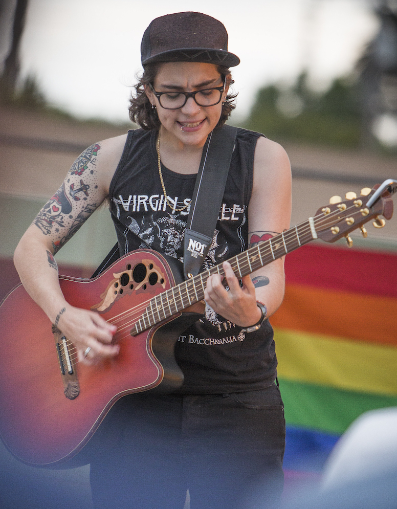  Ryan Cassata a transgender man performs various songs about gender during the A.S. (Associated Students) Pride Week Karaoke Night at the Santa Monica College Pool deck, in Santa Monica California, on May 22, 2017. Daniel Bowyer 