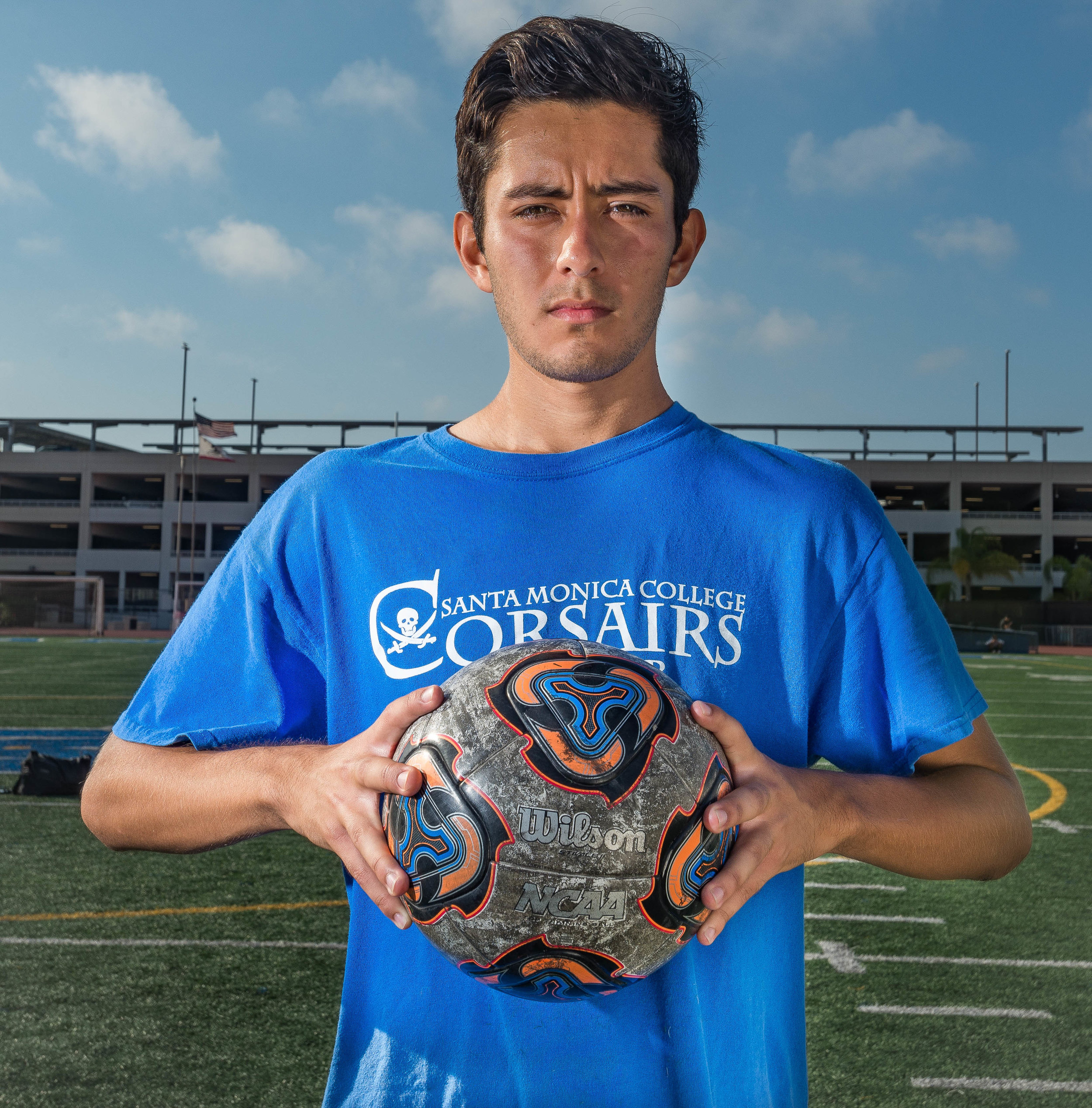  Santa Monica College Corsair Attacking Midfielder Carlos Rincon poses for a portrait at the Corsair Field in Santa Monica, Calif on September 18, 2017. (Josue Martinez) 