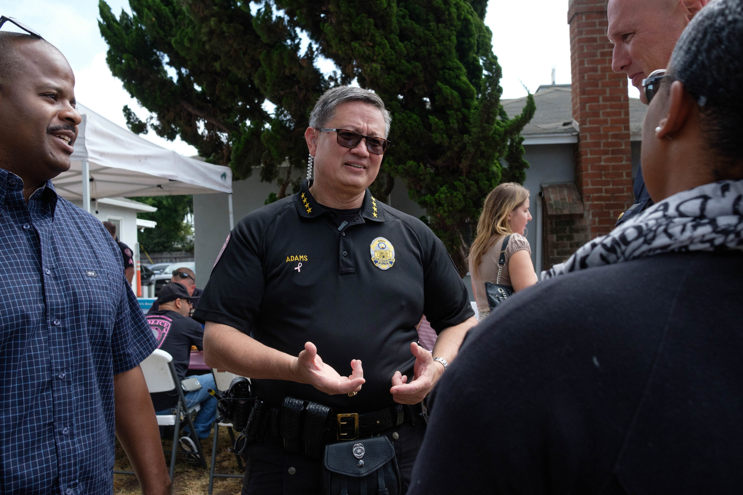  Cheif of Police Johnnie Adams explains to the event attendees the different parts of his kilt uniform in Santa Monica, CALIF on October 3rd, 2017. Photo by: Jayrol San Jose 