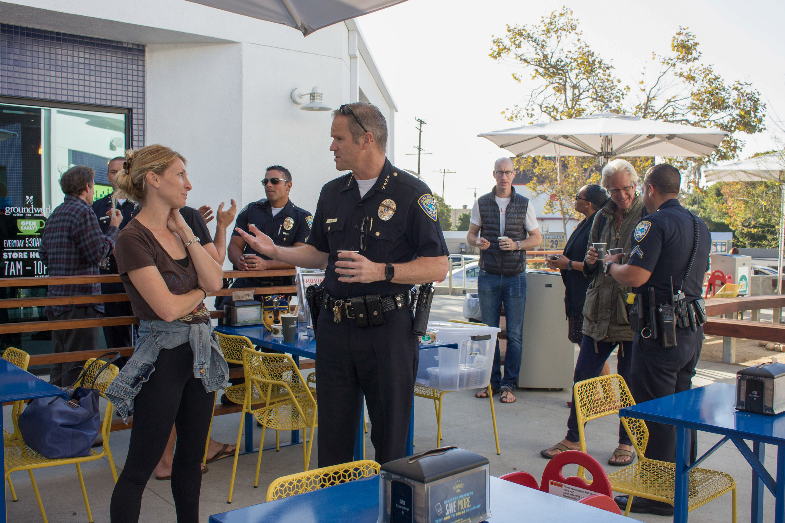  People around the Santa Monica area had the opportunity to talk to the Santa Monica Police Department during National Coffee with a Cop Day on Wednesday, October 4, 2017, in front of Groundwork in Santa Monica, Calif. This is the second year SMPD pa