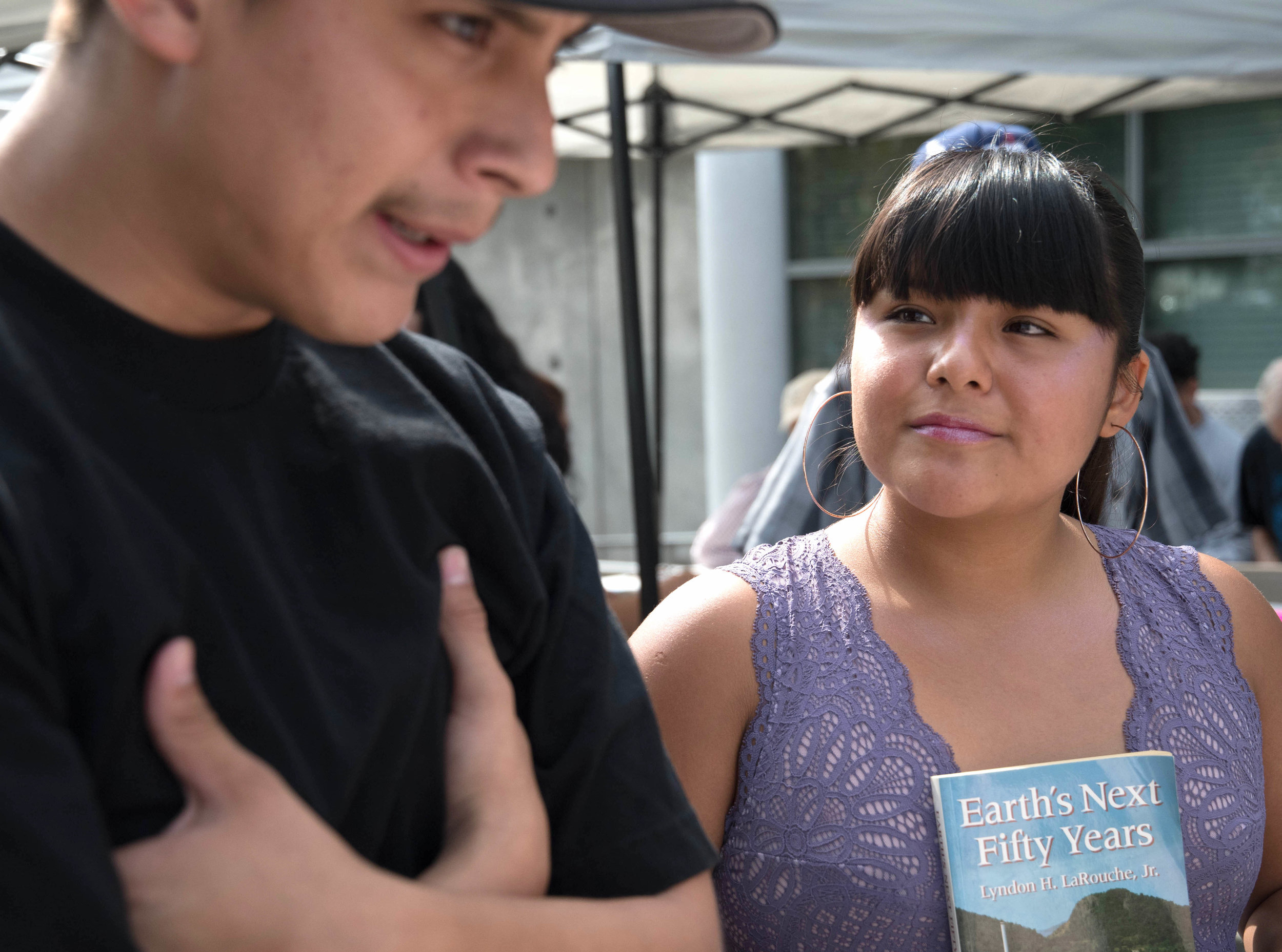  Vice president of Homeboys/Homegirls club, Salma Morales, (right) and club member, Benito Hernandes, at the book drive for youth in juvenile hall at Santa Monica College in Santa Monica, Calif. on October 19th, 2017. Photo by Willow Sando-McCall 