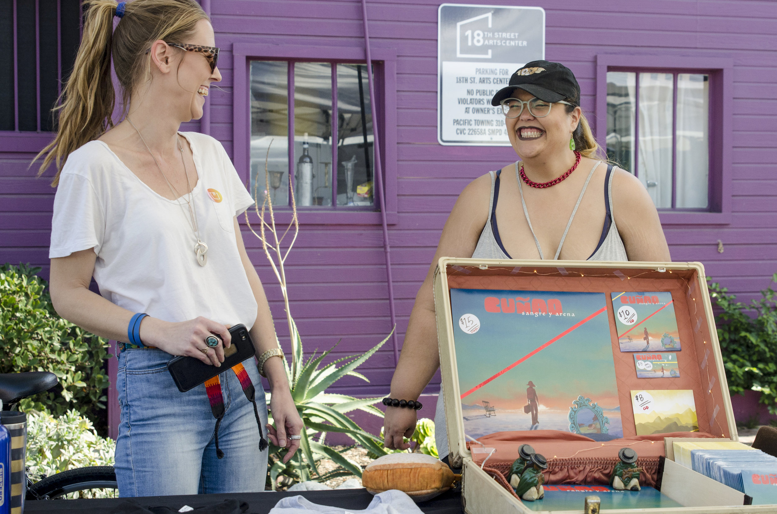  Sarah Sin(left) and Walleska Barreto(right) enjoying and dancing to the music of the band Cuñao at the Pico Block Party.18th Street Art Center on 18th and Olympic. Santa Monica, Calif. on October 14, 2017. (Photo by Diana Parra Garcia) 
