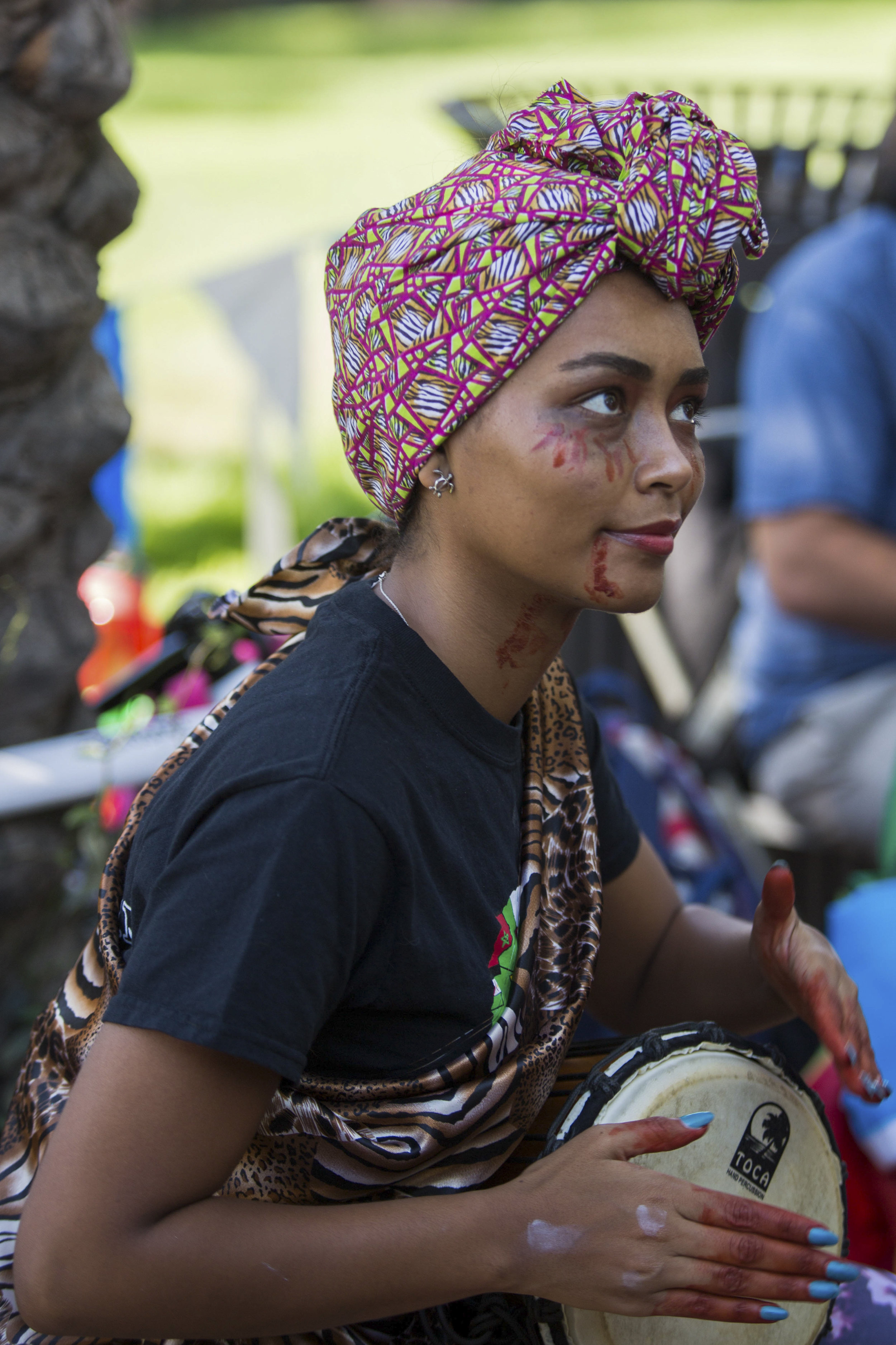  Hilsenbek-steffie Yema, member of Pan-African Student Union plays Toca drum at their club's booth during Club Row event at Santa Monica College Main Campus on Thursday, October 26th, 2017 in Santa Monica, California. (Photo by Yuki Iwamura) 