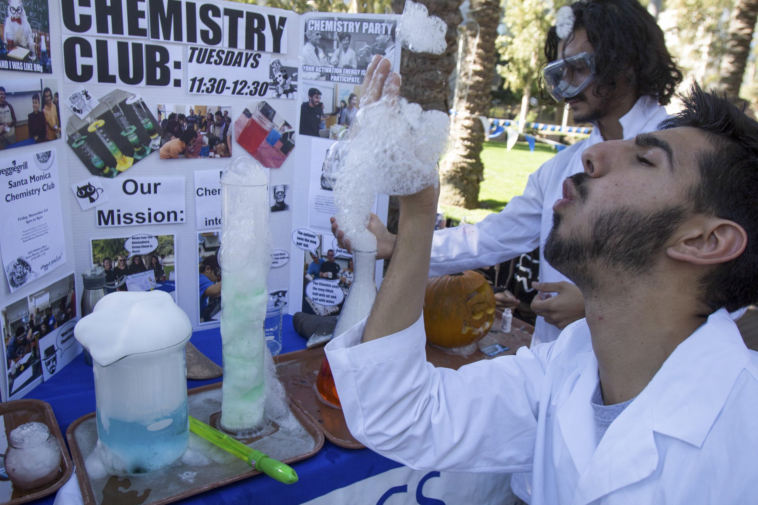  Elliot Makhani the treasurer of the Chemistry Club blowing bubbles the club made during Club Row on Thursday, October 26th, 2017 at Santa Monica College in Santa Monica, Calif. The mission of the Chemistry club is to bring together chemistry student