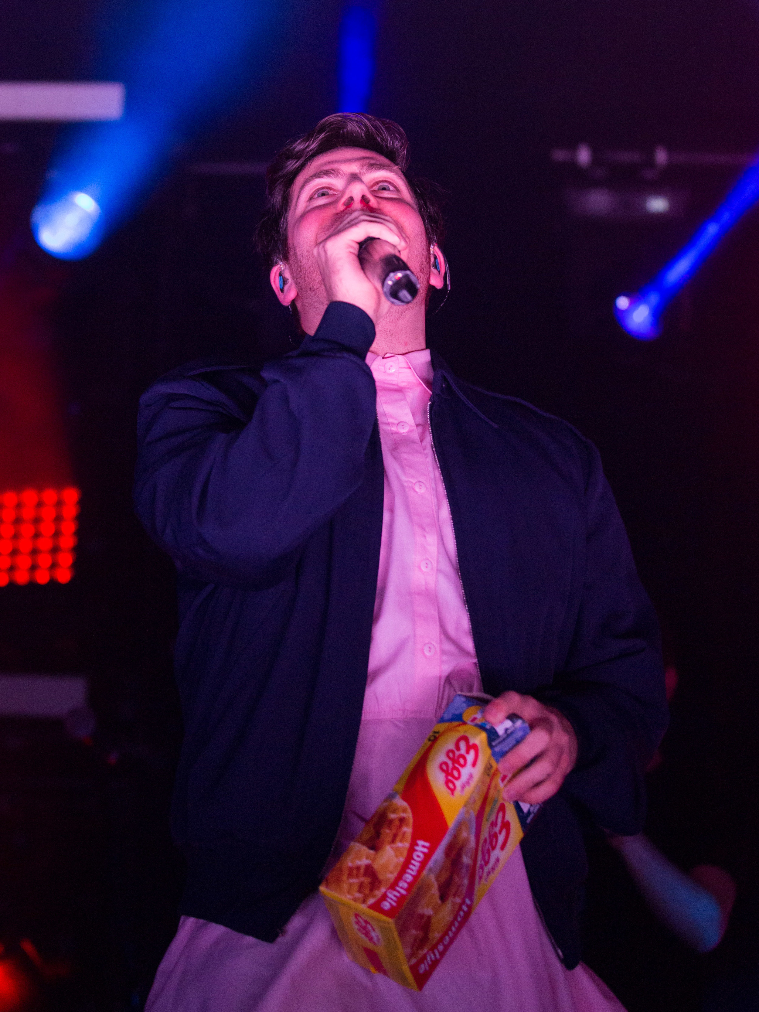  American rapper Hoodie Allen (Steven Adam Markowitz) begins his set dressed as the female character "11" from the Netflix show "Stranger Things". The second season of the show released Friday, October 27th and "11" is iconically remembered on the sh